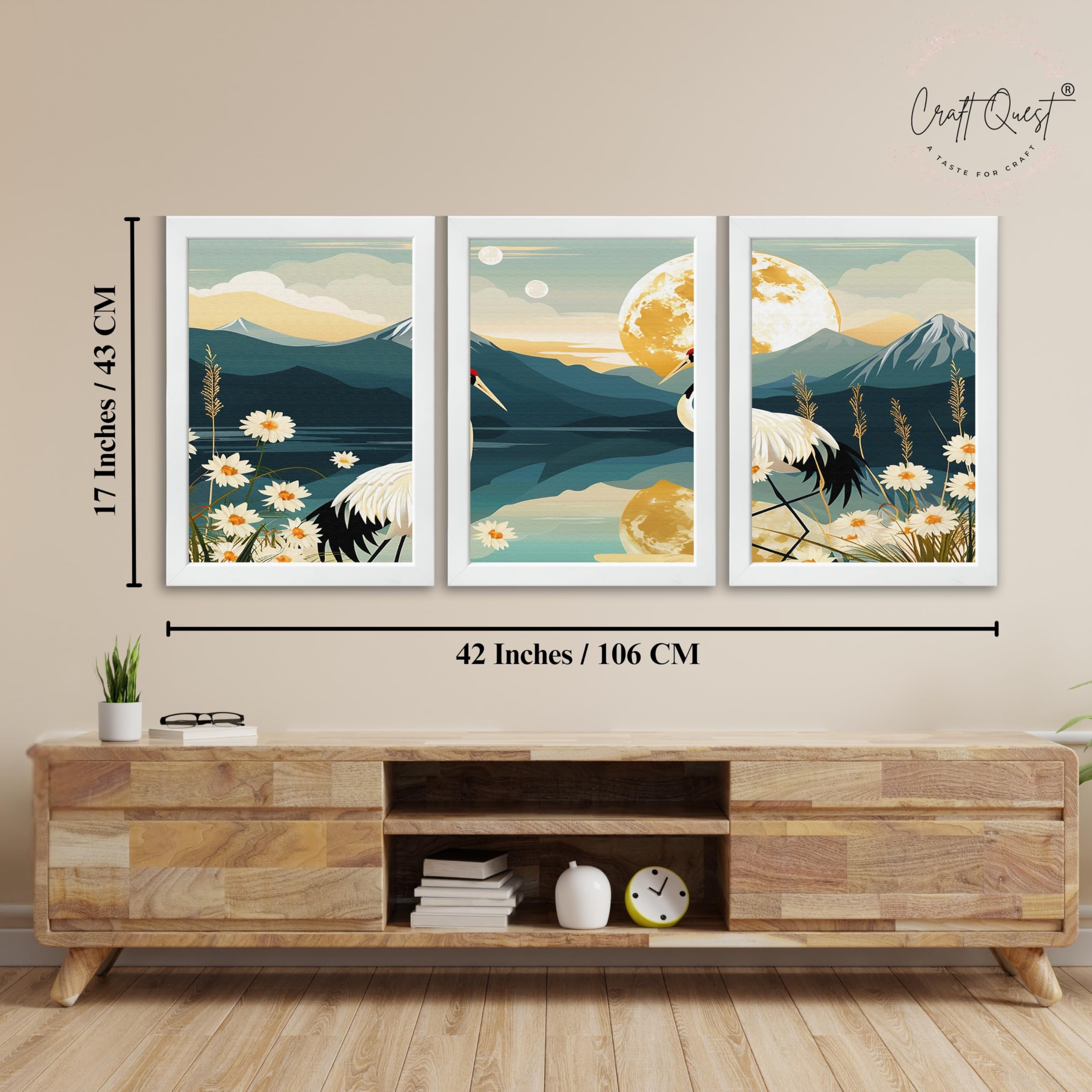 CRAFT QUEST Modern Of Lake & Mountains Wall Art | Set of 3 Frames for Home Decoration | Ideal for Living Room, Bedroom & Offices