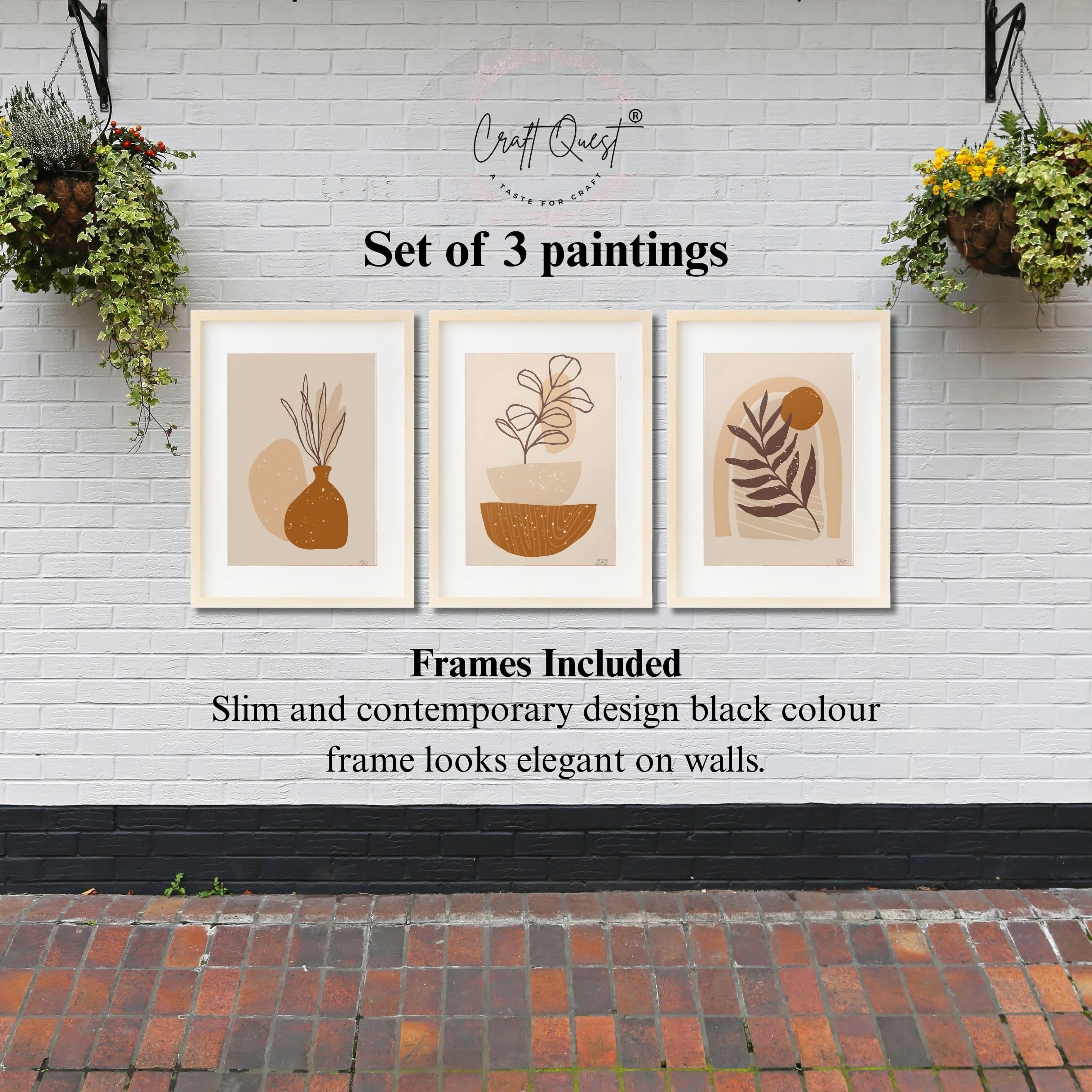 CRAFT QUEST Wall Art Decor Paintings | Set of 3 FLORAL Wall Art Frames for Home Decoration | Ideal for Living Room, Bedroom & Offices