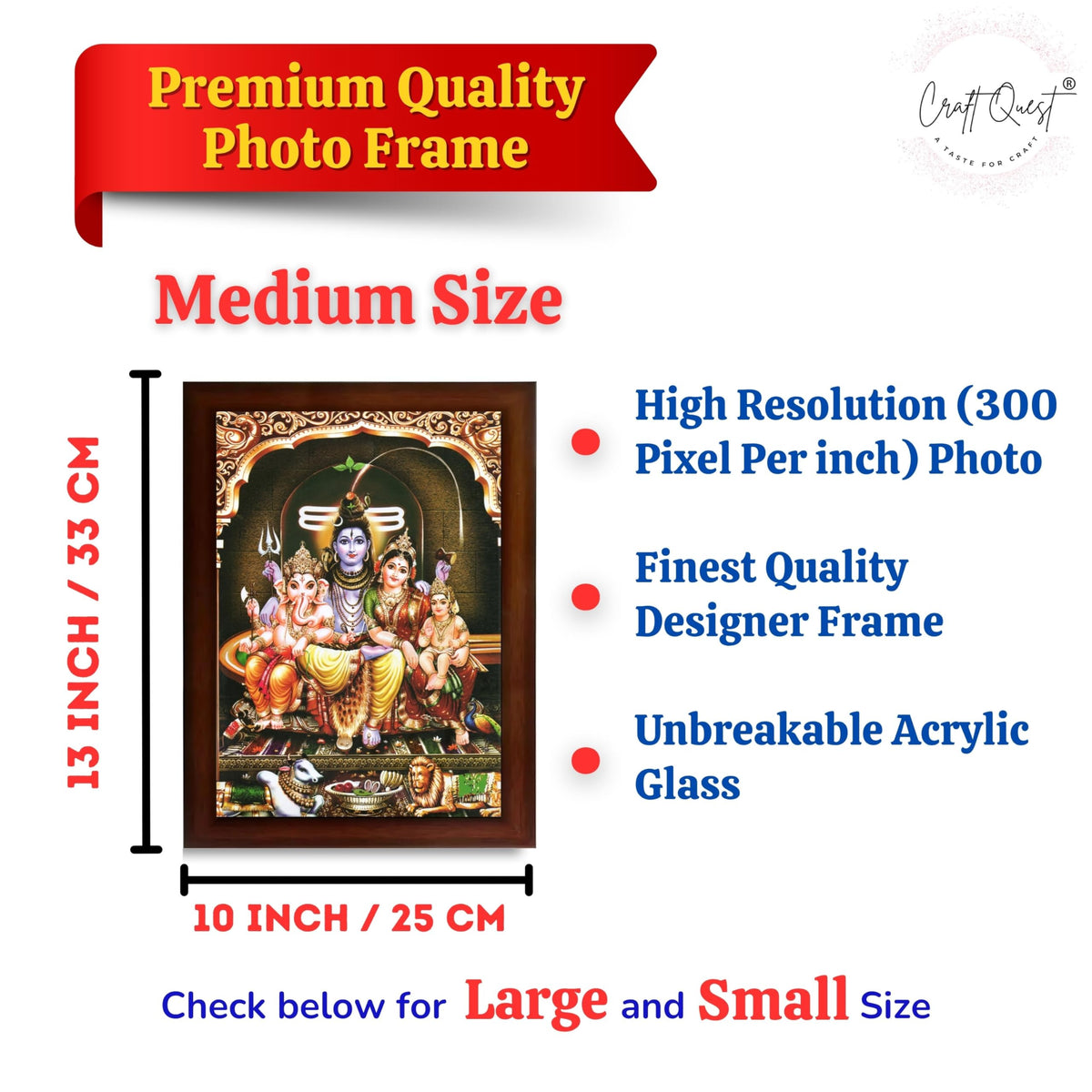 CRAFT QUEST Shiv Parivar Family Photo Frame | Bhole Nath parivar | | Hindu God Spiritual Framed | Ideal for Home, Office, Temple & Puja Room, Wall Decor