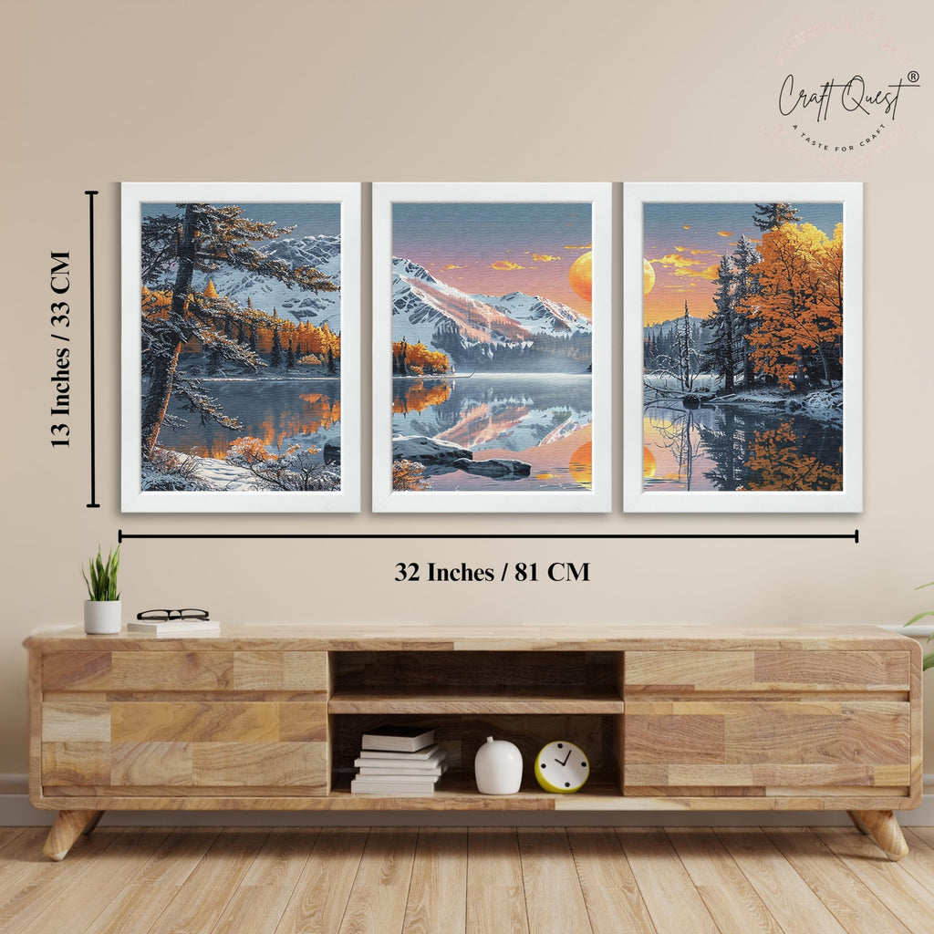 CRAFT QUEST Modern Art Paintings With Lake & Mountains Wall Art | Set of 3 Frames for Home Decoration | Ideal for Living Room, Bedroom & Offices
