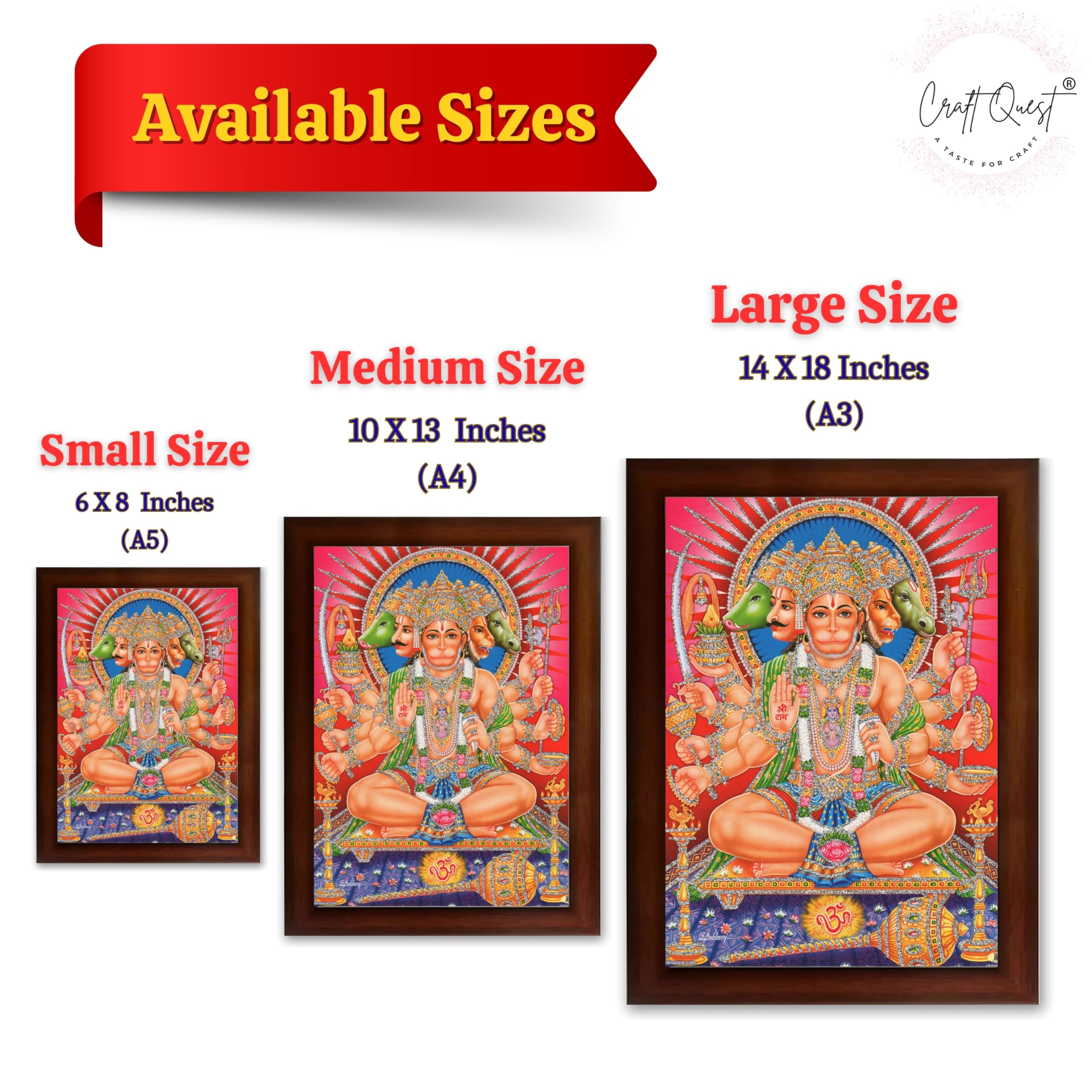 CRAFT QUEST Panchmukhi Hanuman JI | Bajrangbali Religious Photo frame home Decorative item