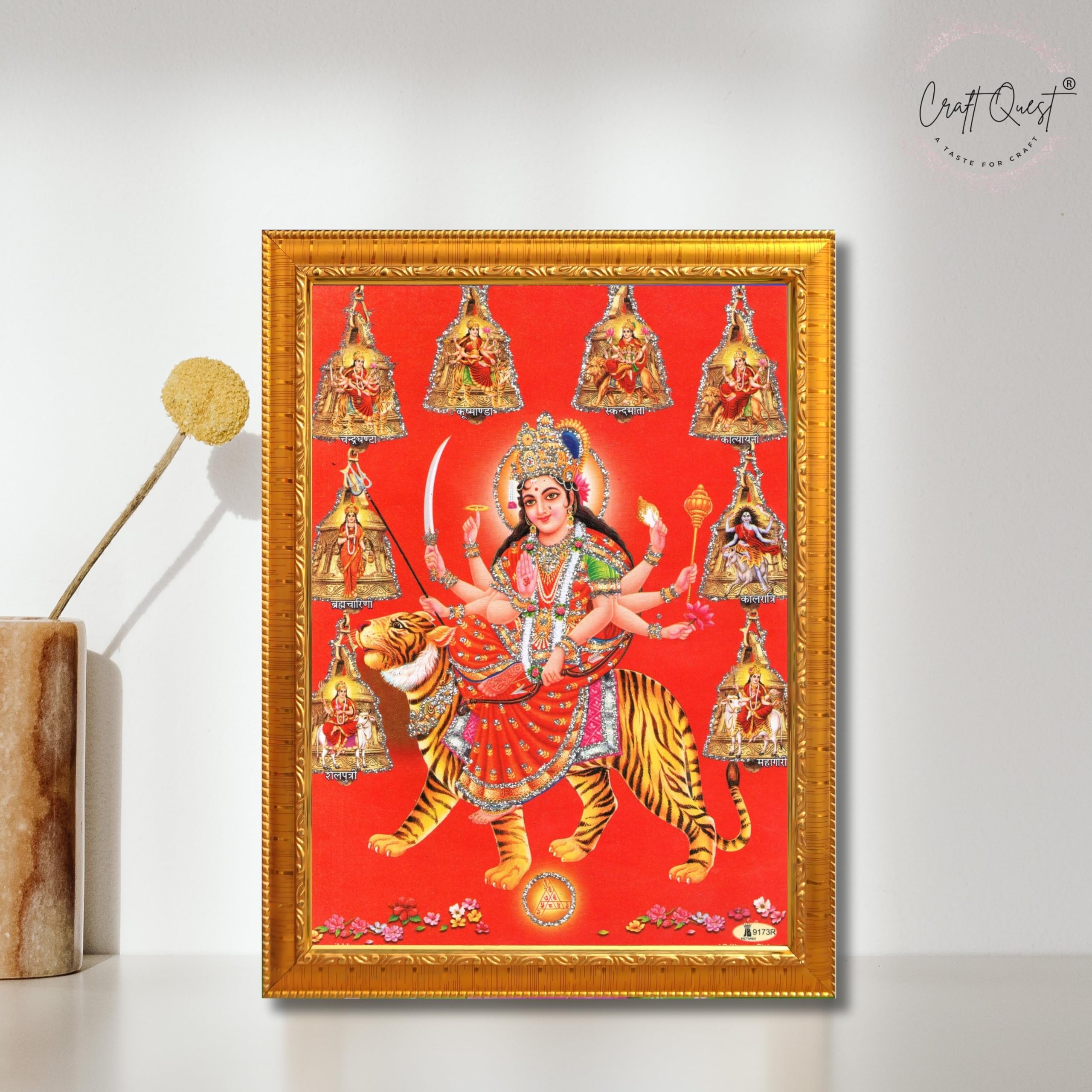 CRAFT QUEST Goddess Navdurga Durga Devi Wall Painting Framed Home and Pooja Décor Item