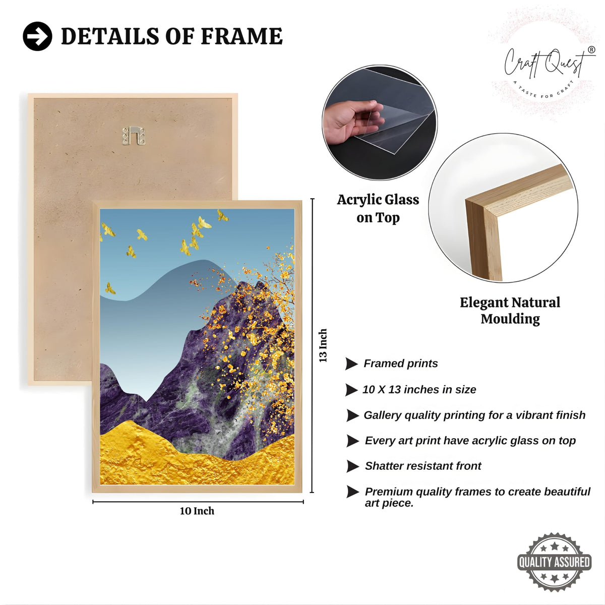 CRAFT QUEST Modern Art Abstract Porch Golden Trees Wall Art | Set of 3 Frames for Home Decoration | Ideal for Living Room, Bedroom & Offices