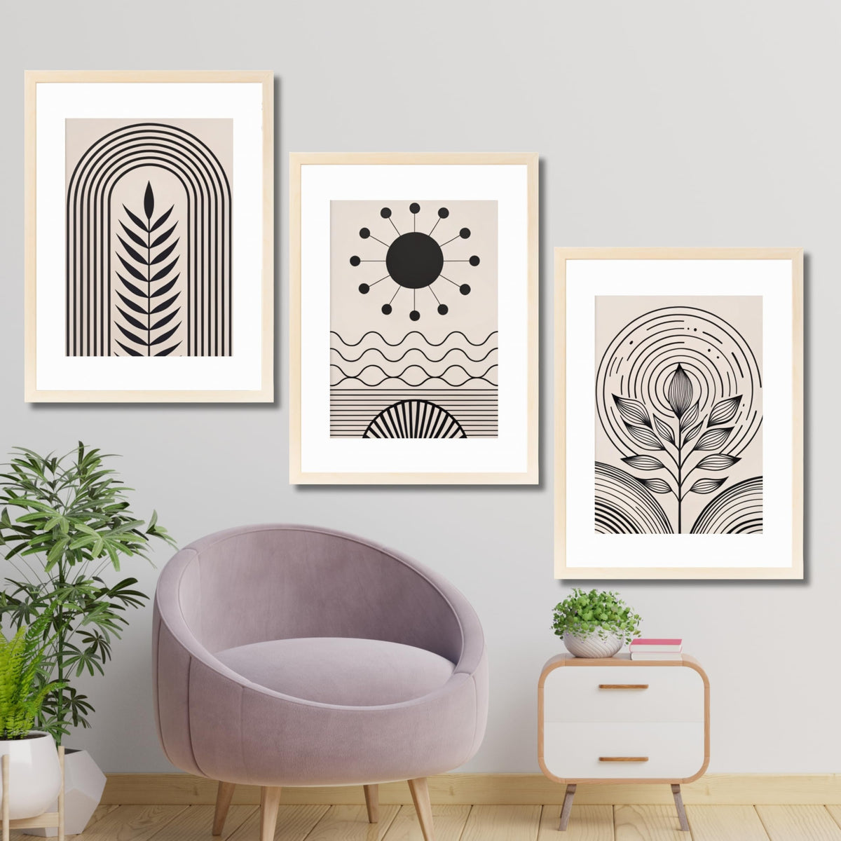 CRAFT QUEST Abstract Series Framed Paintings With Sun | Set of 3 Frames for Home Decoration | Ideal for Living Room, Bedroom & Offices