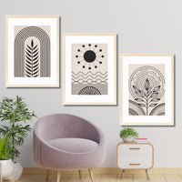 CRAFT QUEST Abstract Series Framed Paintings With Sun | Set of 3 Frames for Home Decoration | Ideal for Living Room, Bedroom & Offices