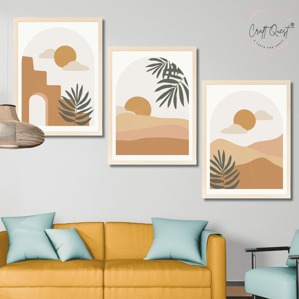 CRAFT QUEST Wall Art Decor Painting | Set of 3 Abstract Wall Art Frames for Home Decoration | Ideal for Living Room, Bedrooms & Offices
