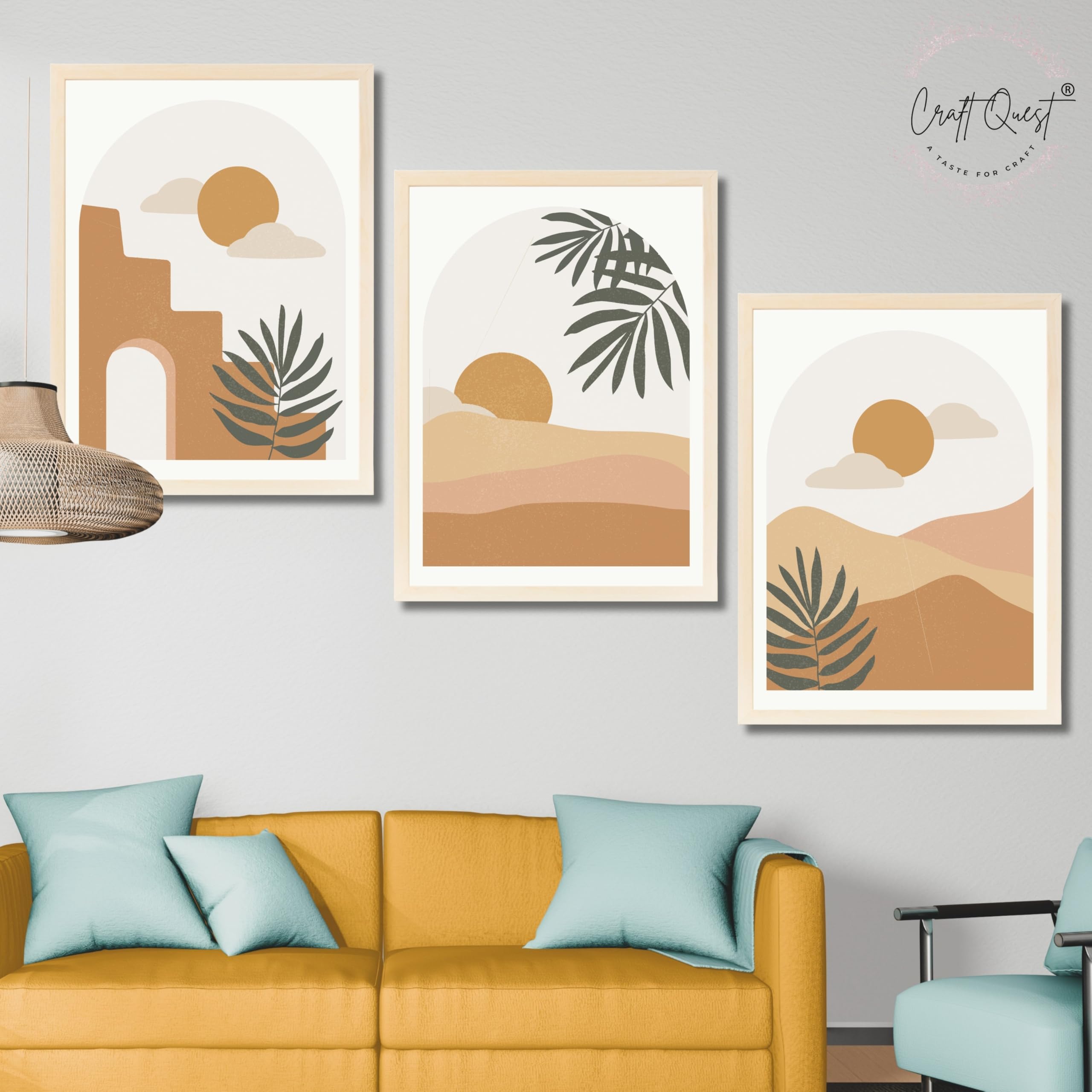 CRAFT QUEST Wall Art Decor Painting | Set of 3 Abstract Wall Art Frames for Home Decoration | Ideal for Living Room, Bedrooms & Offices