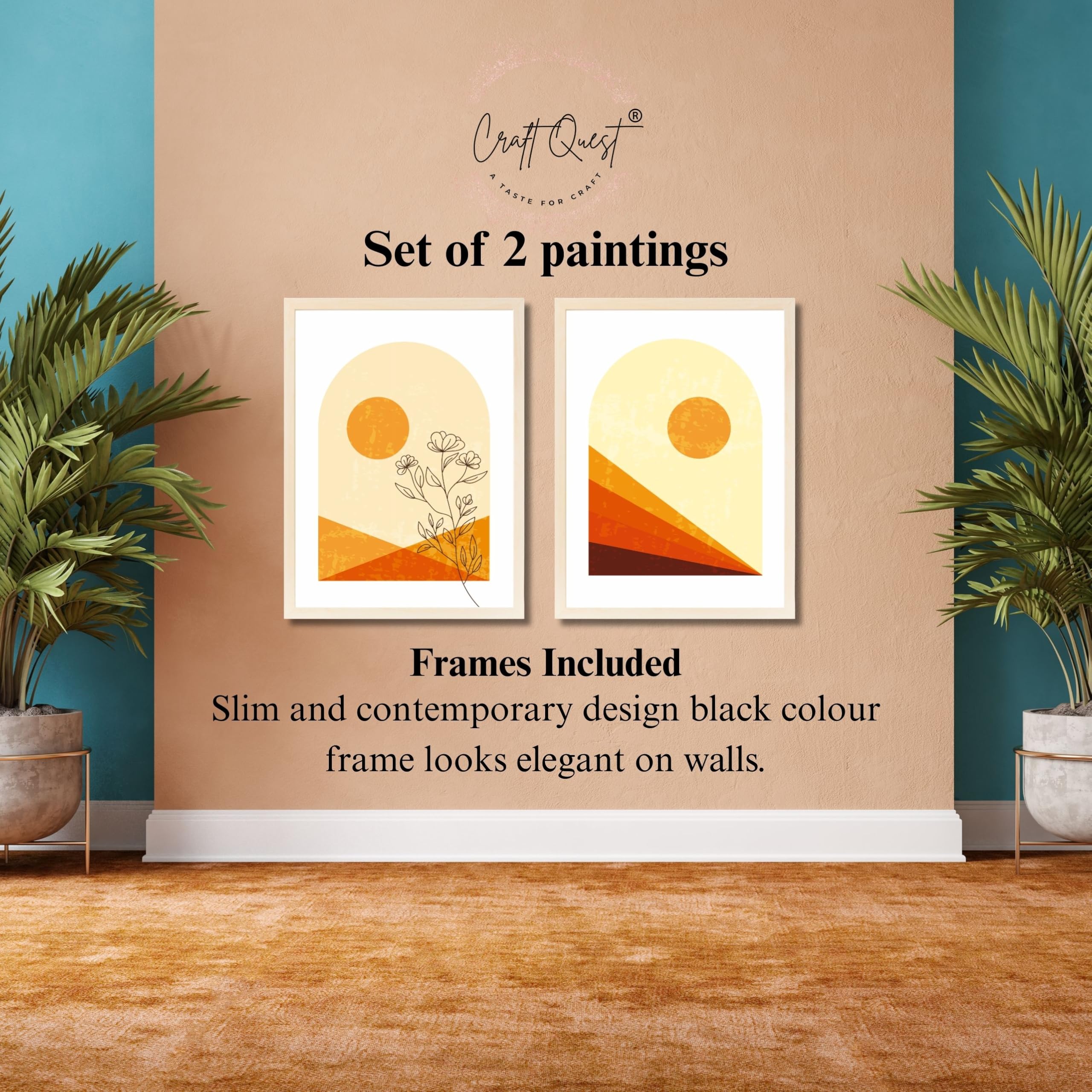 CRAFT QUEST Wall Art Decor Paintings | Set of 2 Floral Wall Art Frames for Home Decoration | Perfect for Living Room, Bedroom & Office