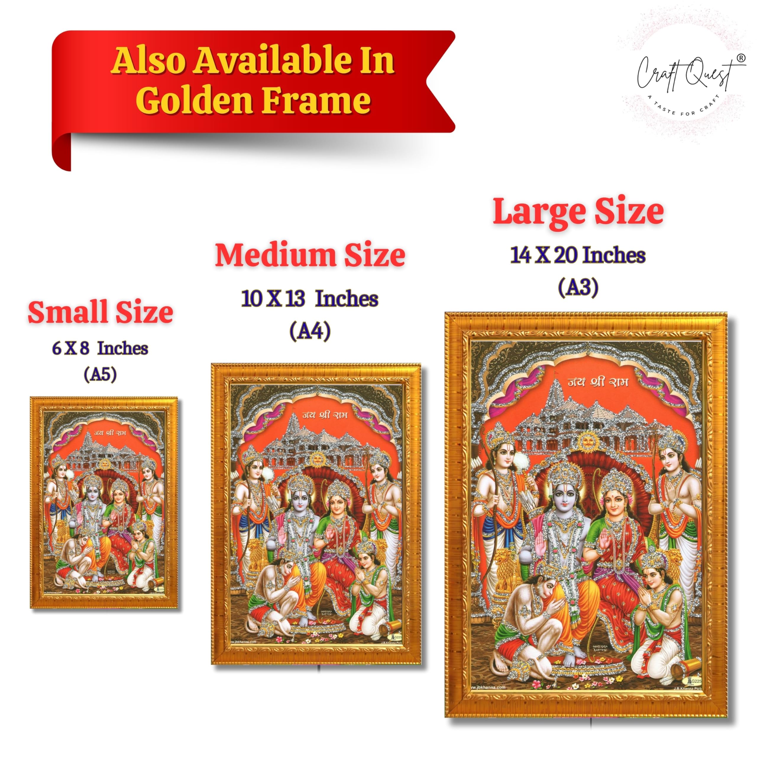 CRAFT QUEST Ram Darbar Lord Shri Rama Sita Parivar Family Wall Painting Framed Home Decor