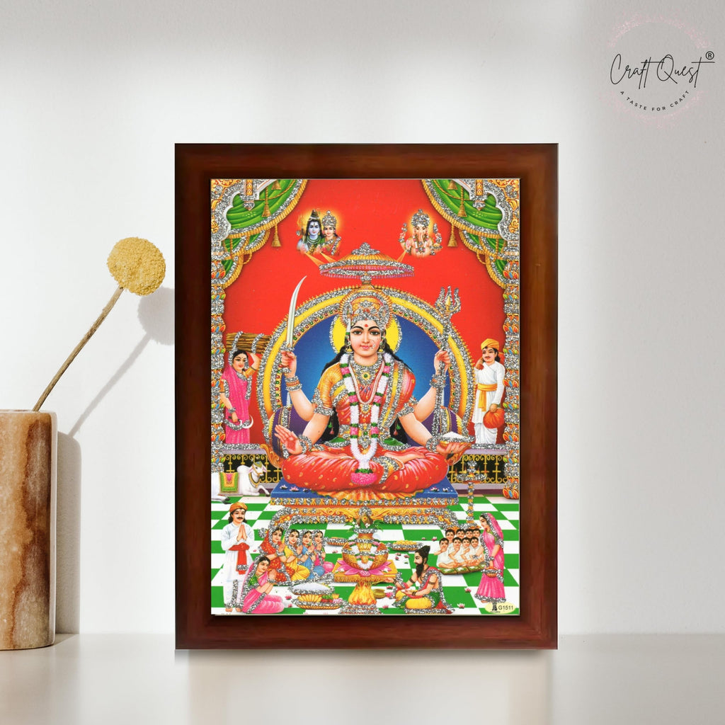CRAFT QUEST Maa Santoshi Wooden Photo Frame With Acrylic Sheet For Worship/Pooja