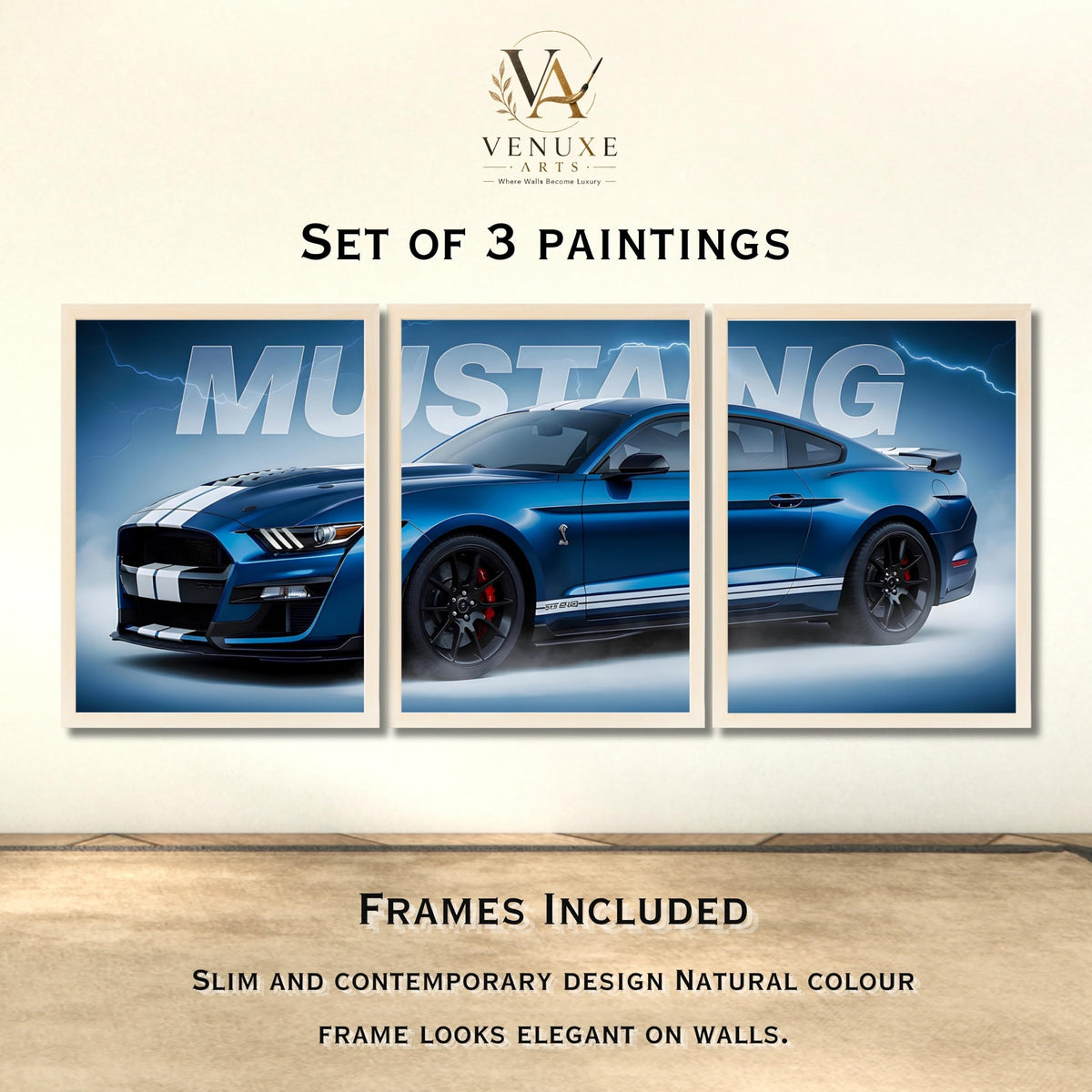 VENUXE ARTS Set Of 3 Big Sports Cars Framed Posters Gift Items for Boys Room Wall Decoration Bedroom, Living Room, Office, Studio Décor | Car Poster Frame for Wall Décor