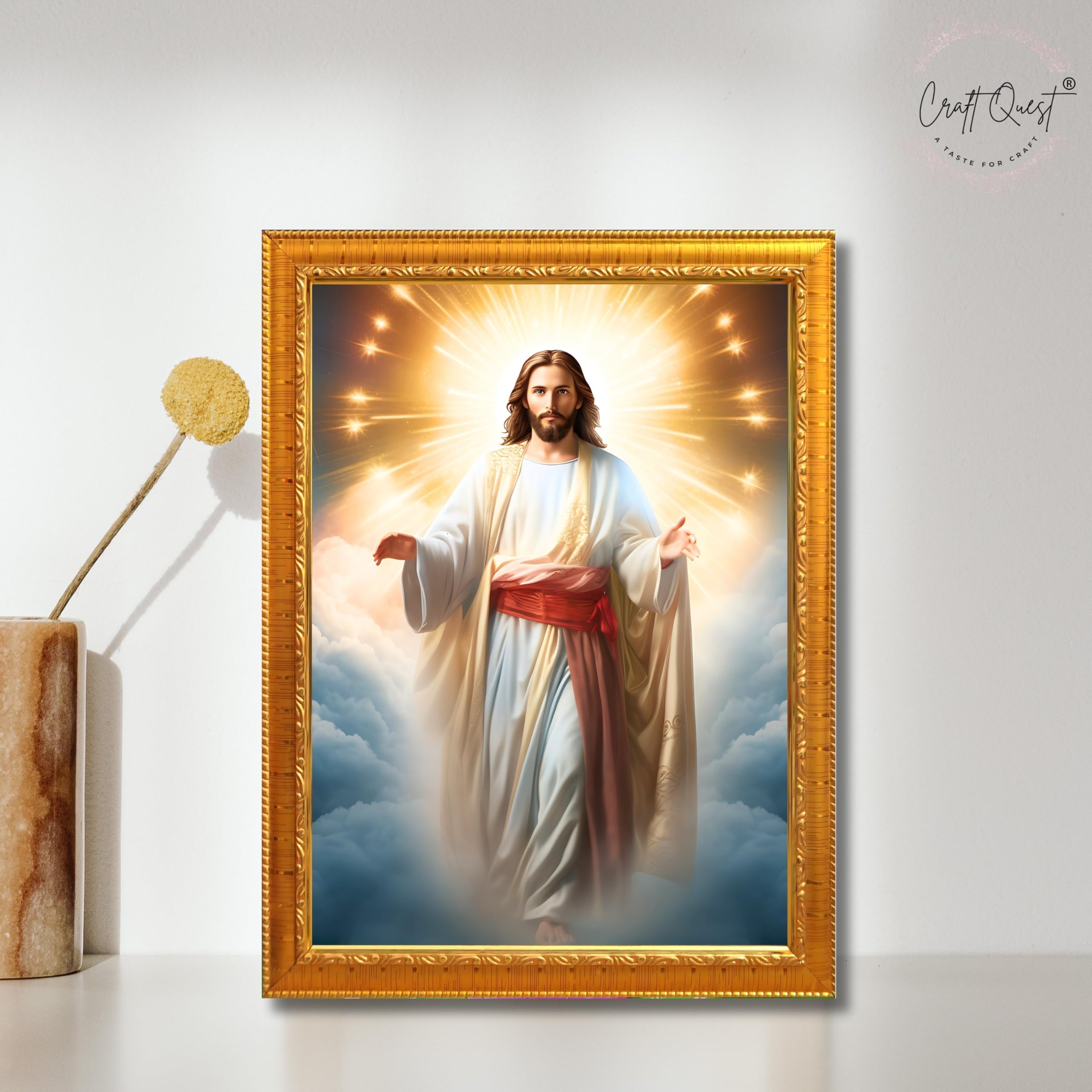 CRAFT QUEST Lord Jesus Christ Blessing Wall Artwork Wood Photo Frame Wall Hanging Gift Item