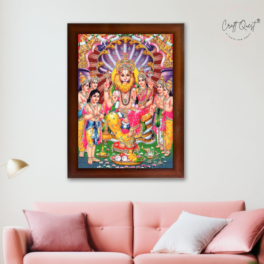 CRAFT QUEST Narasimha Swamy Lord Narsingh Bhagwan Photo Framed | Acrylic Glass, Lightweight | Ideal for Home, Office, Temple & Puja Room, Wall Decor