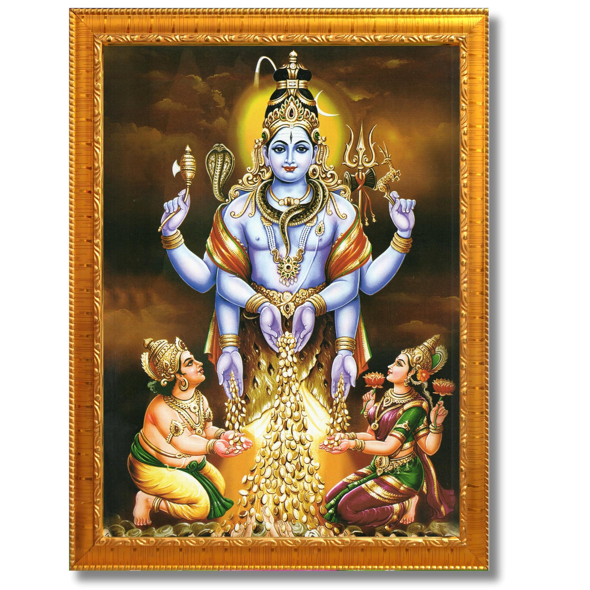 CRAFT QUEST Swarnakarshana Bhairava Swamy With Lakshmi Devi and Kuber Bhagwan Wall Photo Frame | South God Frame for Home, Office, Temple & Gifting