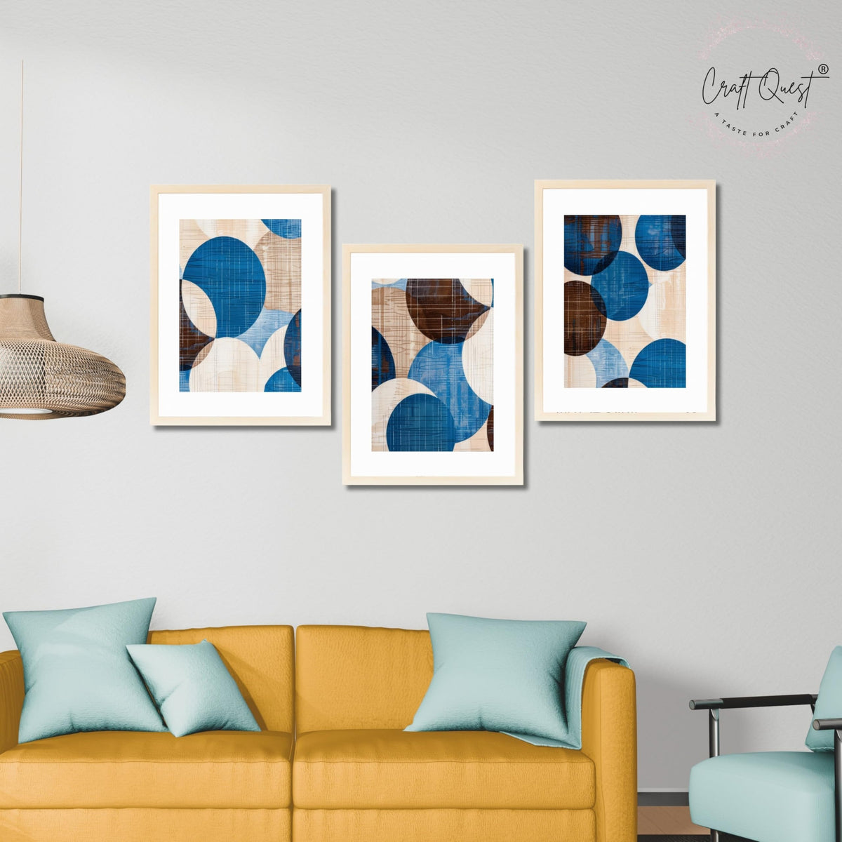 CRAFT QUEST Wall Art Decor Paintings | Set of 3 Abstract Wall Art Frames for Home Decoration | Ideal for Living Room, Bedroom & Office