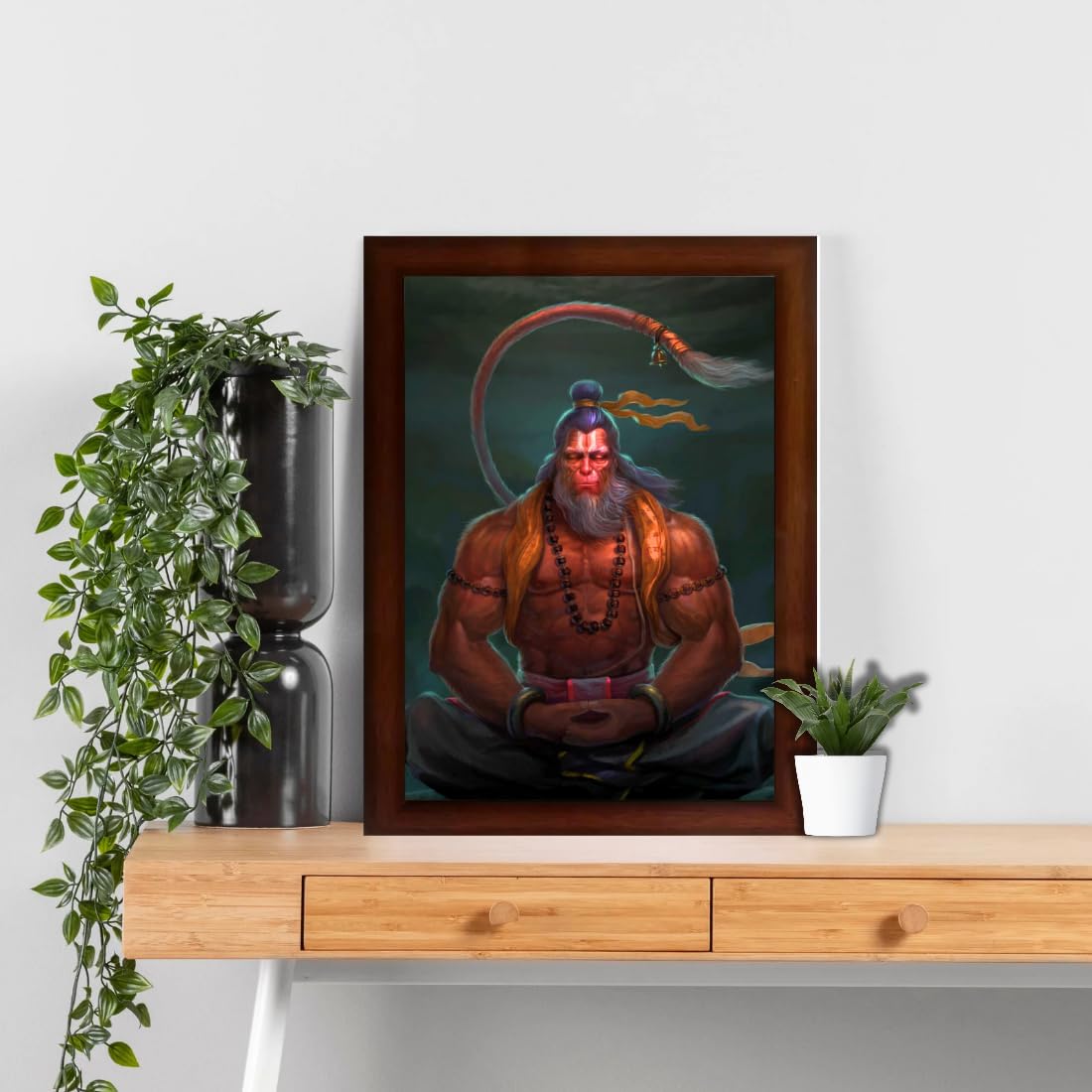 CRAFT QUEST Hanuman Jii Religious Wood Photo Frames with Acrylic glass for Worship/Pooja (Photoframe, Multicolour, 14 X 10 Inch)-, Wall Mount, Rectangular