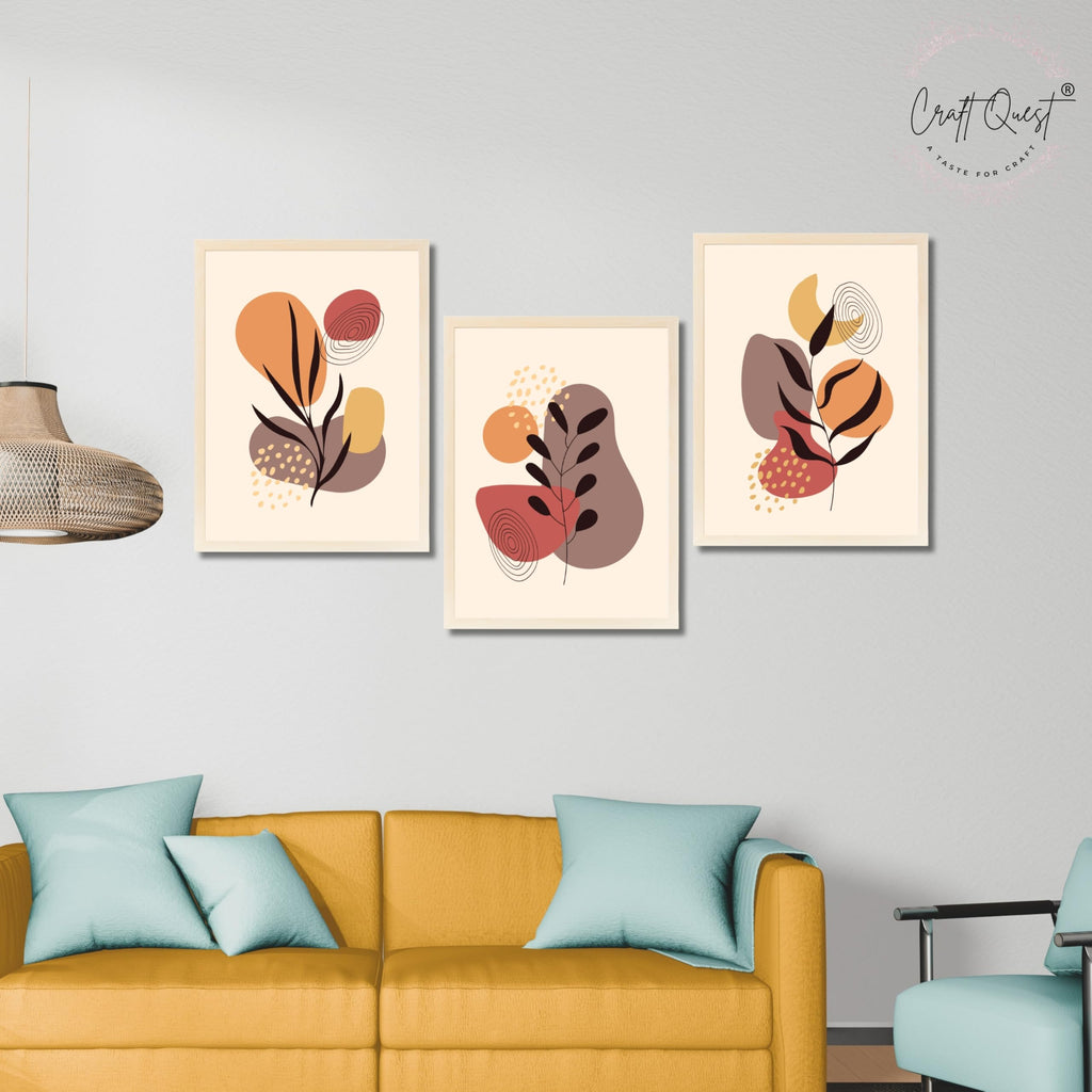 CRAFT QUEST Wall Art Decor Paintings | Set of 3 BOHO Wall Art Frames for Home Decoratio | Ideal for Living Room, Office & Bedrooms