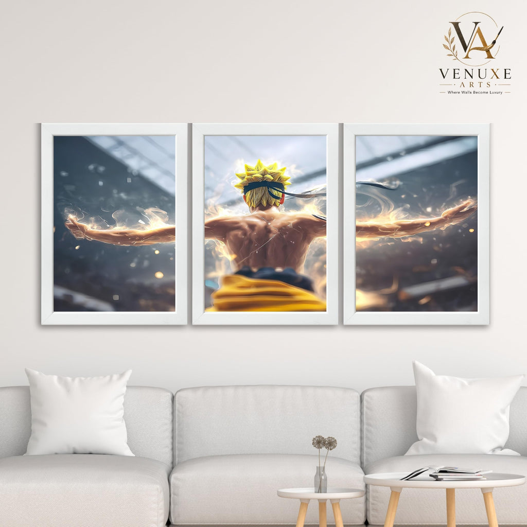 VENUXE ARTS Set Of 3 Anime Characters Wall Framed |Anime Characters Framed Poster for Living Room Bedroom Gaming Room Studio Wall Decor