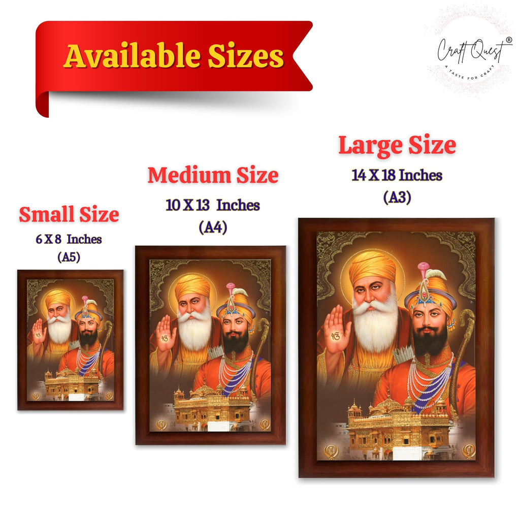 CRAFT QUEST Satnam Waheguru Gurunanak Dev Ji Photo Frame Sikh Guru Photo for Home Decor Spiritual Wall Hanging and Living Room Decoration
