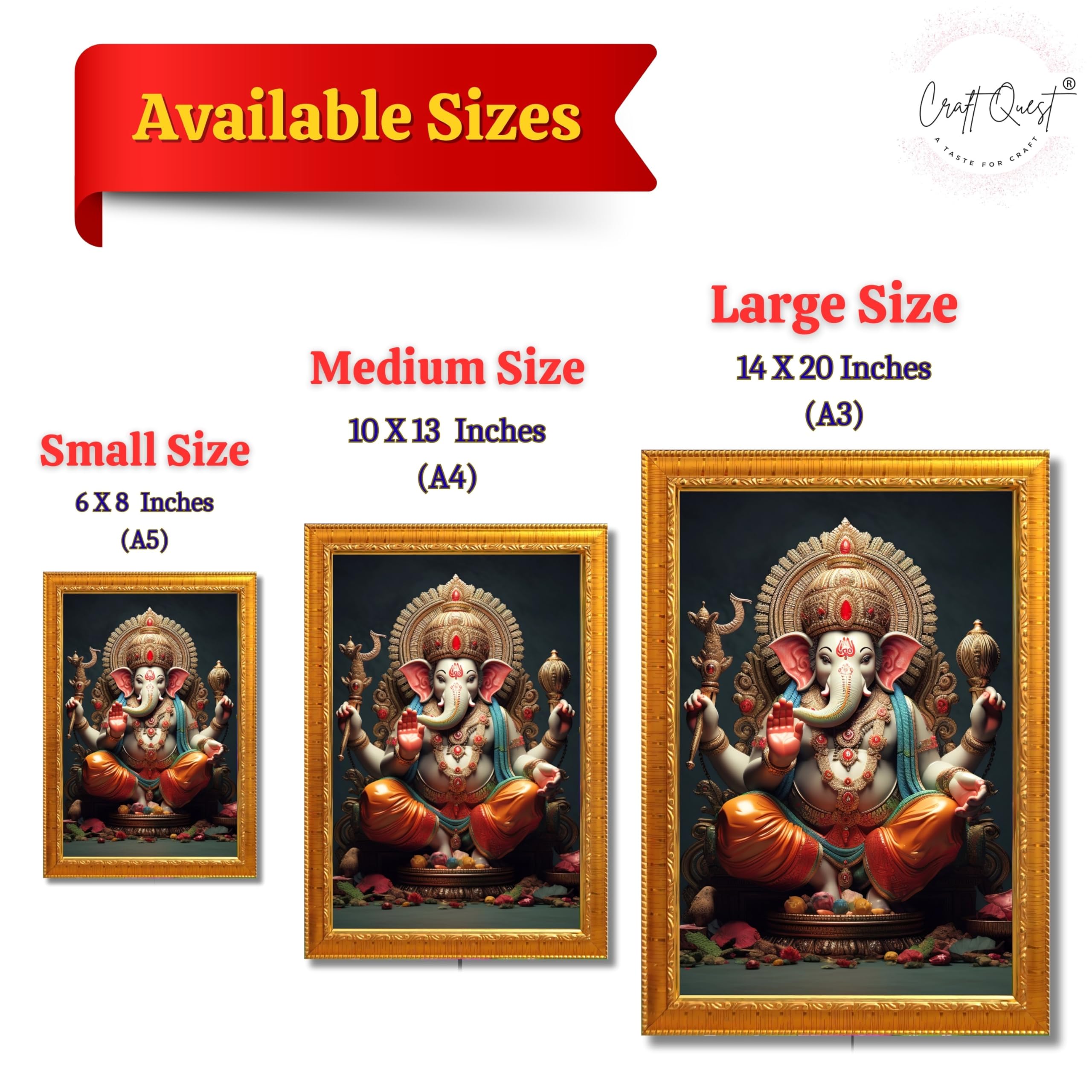 CRAFT QUEST Lord Ganesha Modern Wall Art Painting With Frame For Pooja, Home and Office Decor,