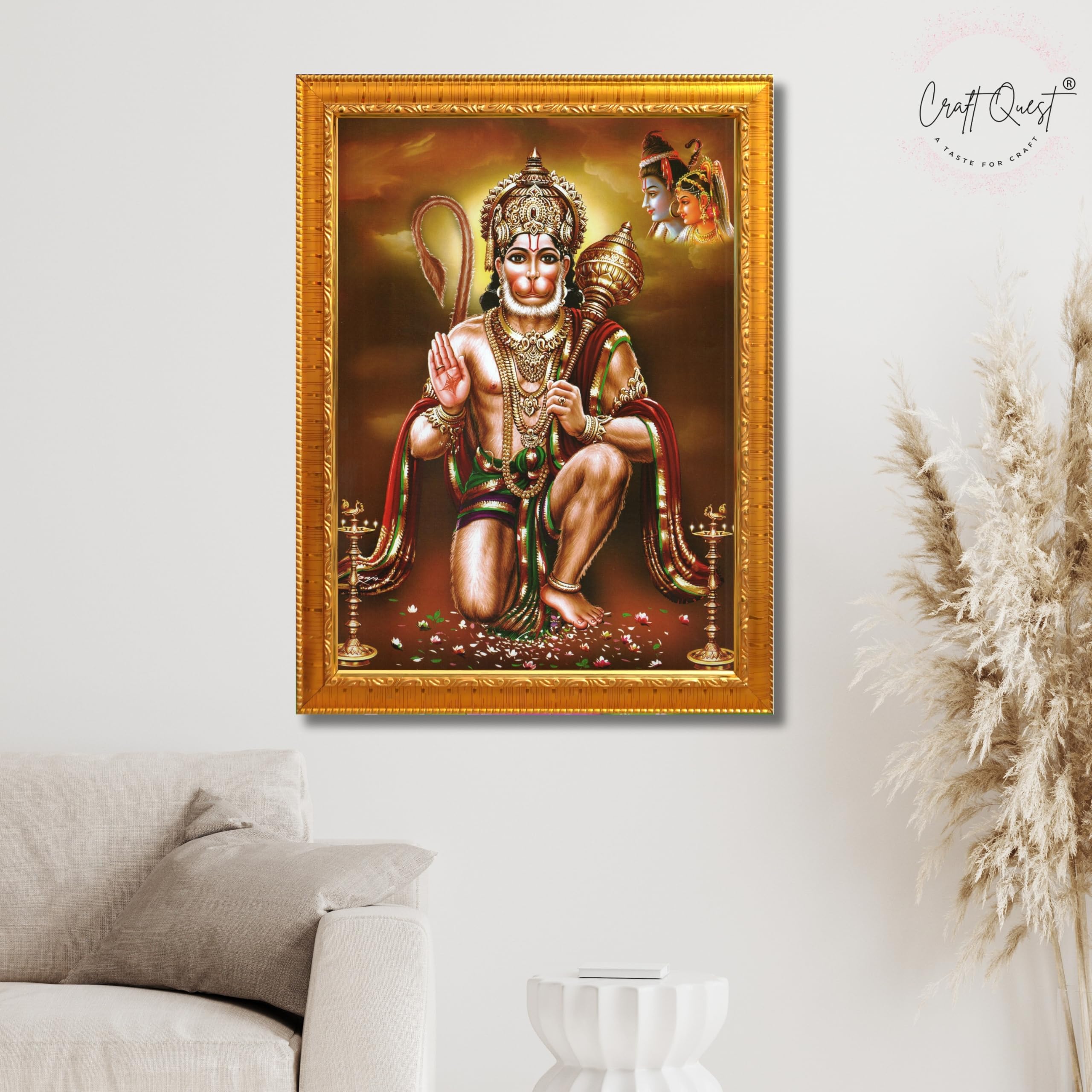 CRAFT QUEST Lord Hanuman Ji Photo Frame | Acrylic Glass, Lightweight & Waterproof | Ideal for Home, Office, Temple & Puja Room Wall Decor