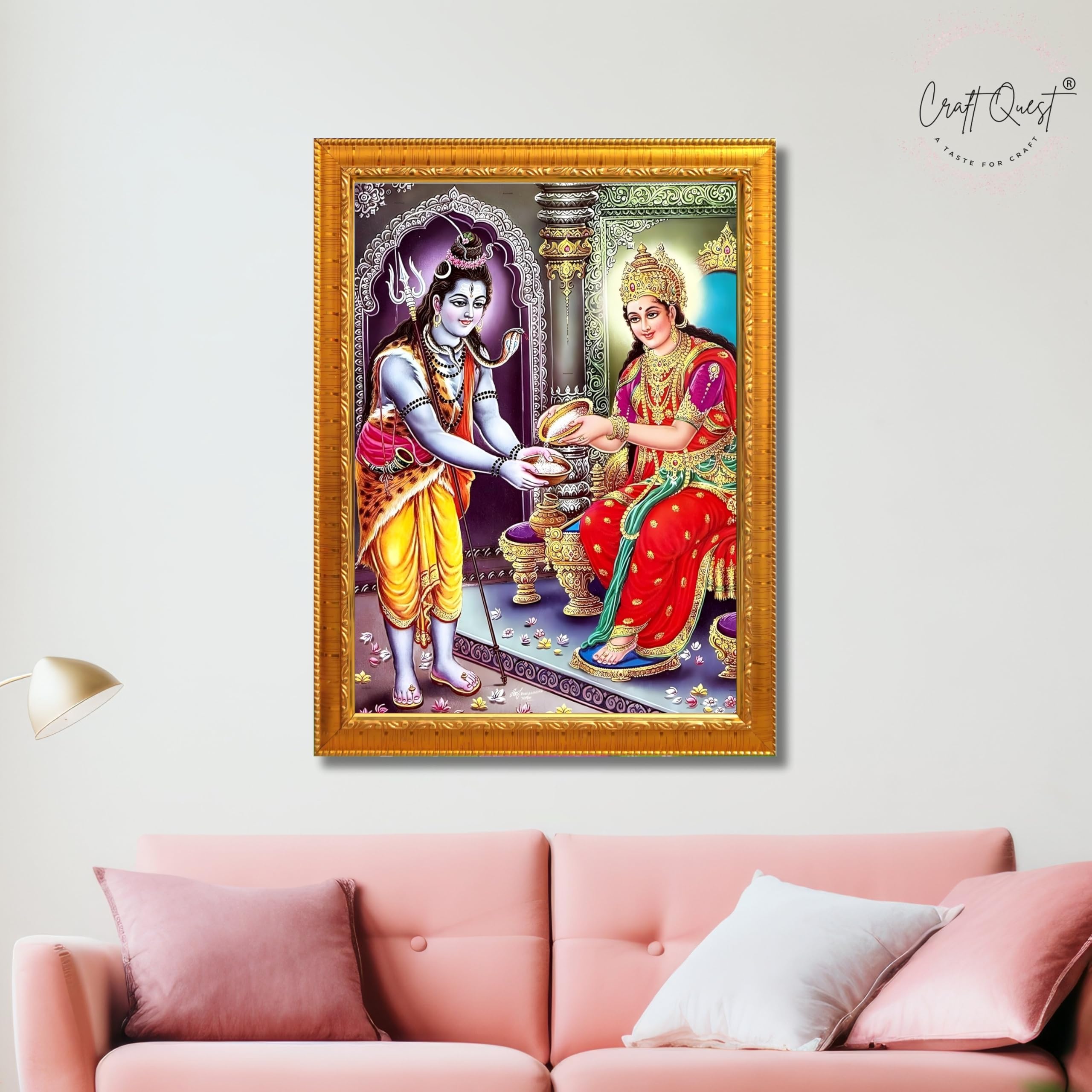 CRAFT QUEST Shiva & Maa Annapurna devi sitting on throne photo frame with Acrylic Glass for Home Kitchen, Restraunt, Business