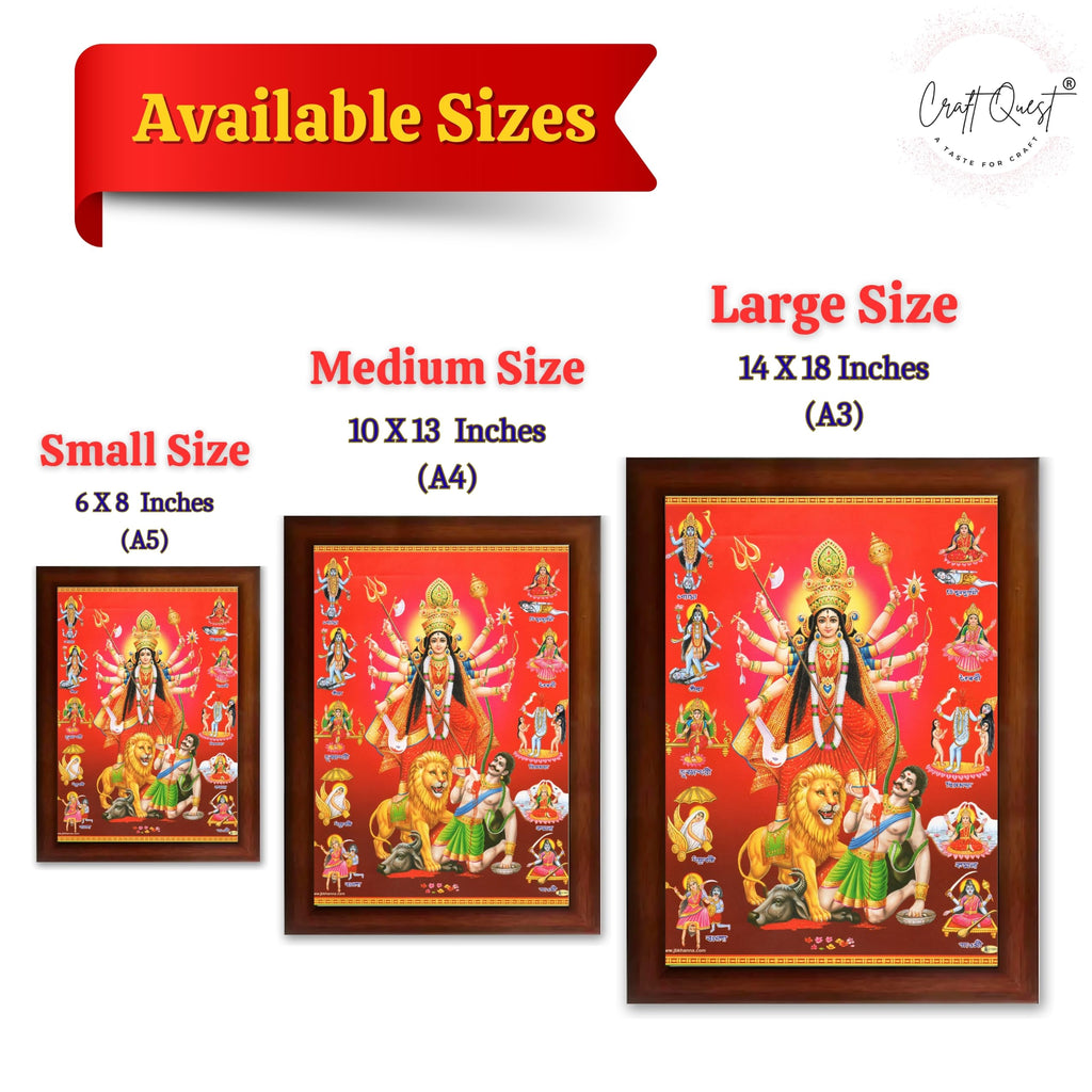 CRAFT QUEST Durga mata Mahishasura Mardini | Mahisasur Mardhini Durga Framed, Religious Photo Frame With Acrylic Glass