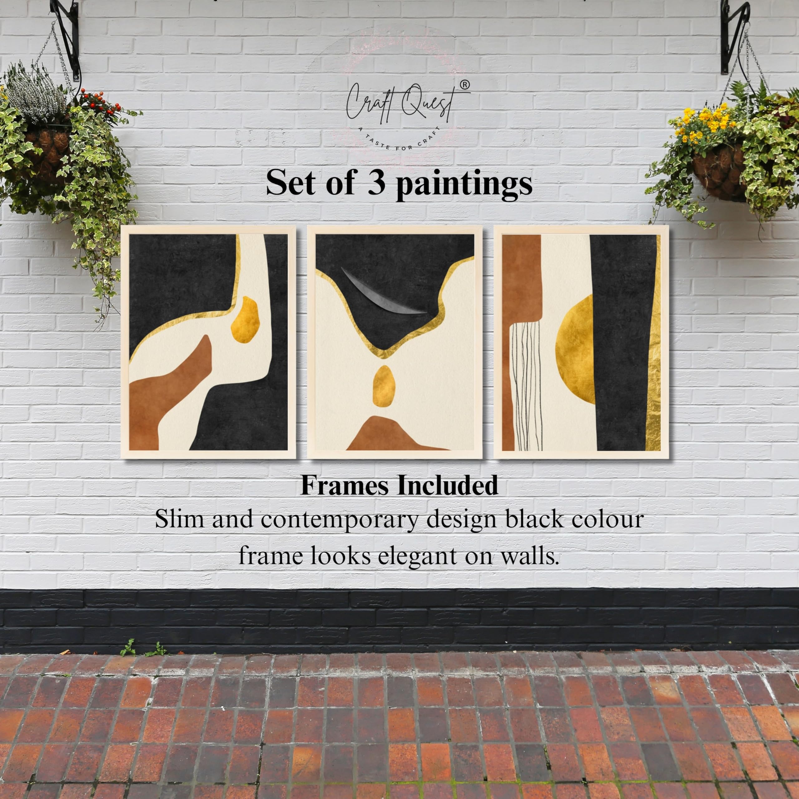 CRAFT QUEST Wall Art Decor Paintings | Set of 3 Abstract Wall Art Frames for Home Decoration | Ideal for Living Room, Bedroom & Office