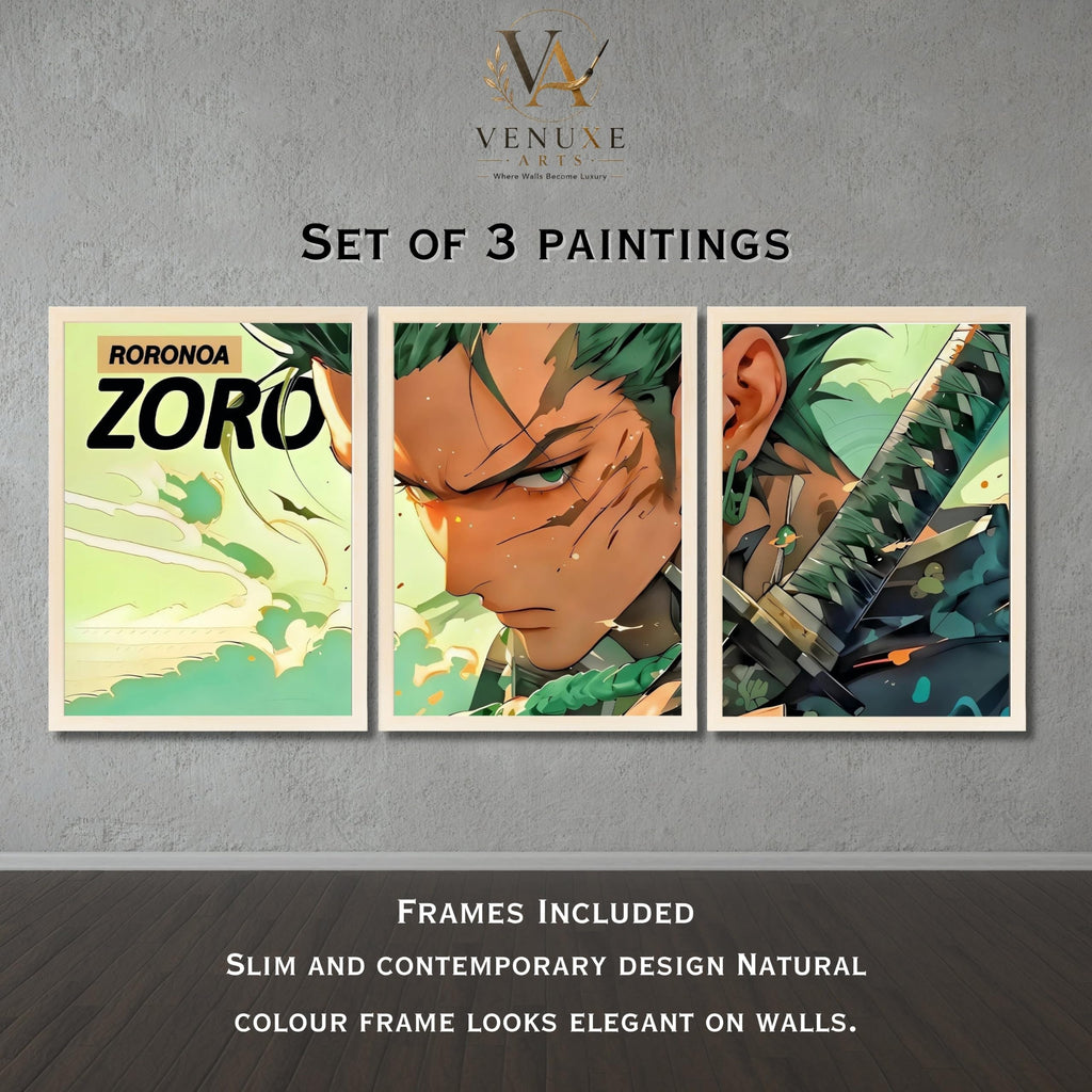VENUXE ARTS Set Of 3 Anime Characters Wall Framed |Anime Characters Framed Poster for Living Room Bedroom Gaming Room Studio Wall Decor