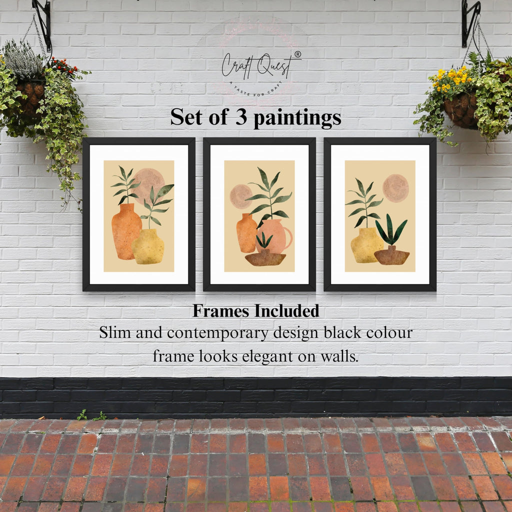 CRAFT QUEST Wall Art Decor Paintings | Set of 3 BOHO Wall Art Frames for Home Decoration | Ideal for Living Room, Bedroom & Office