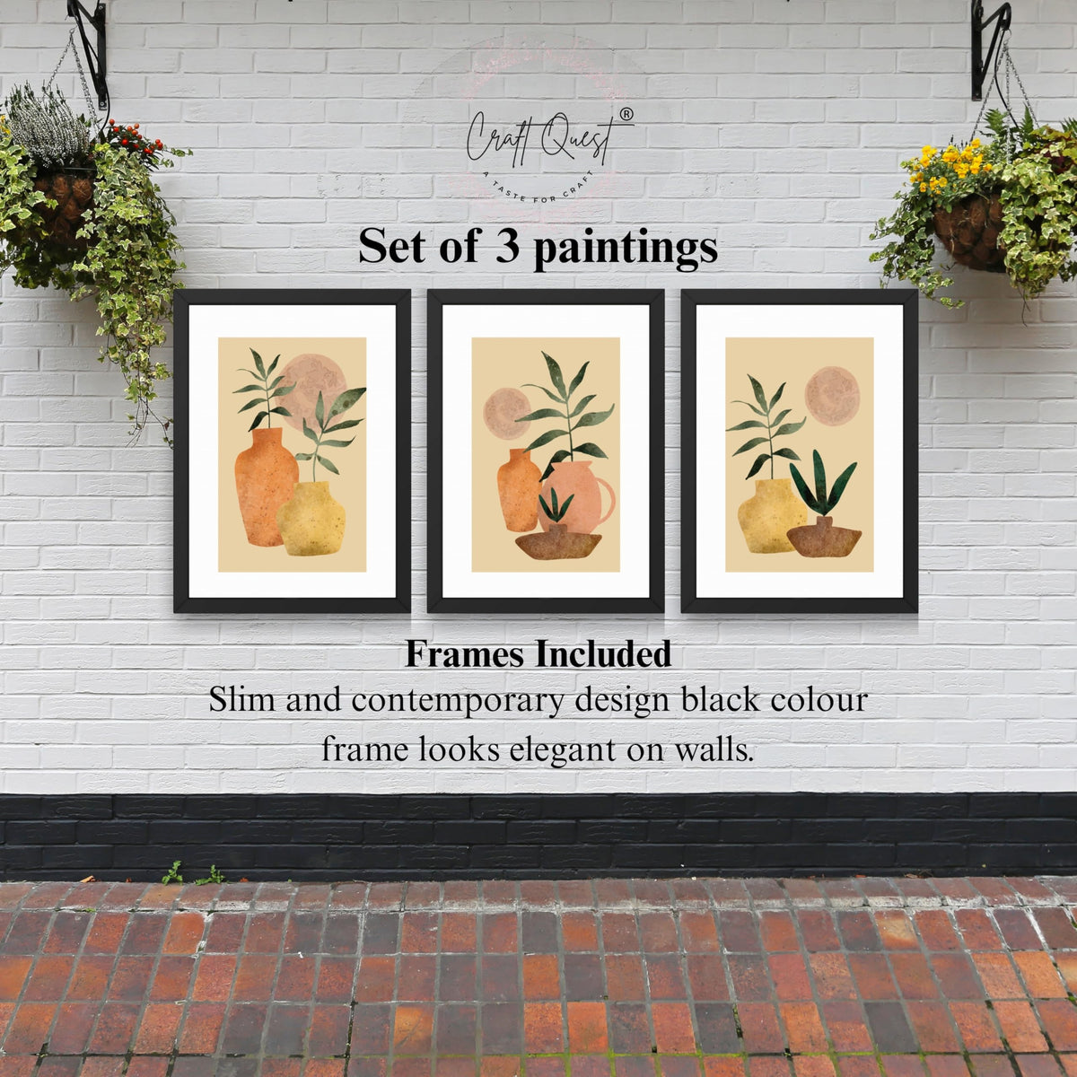CRAFT QUEST Wall Art Decor Paintings | Set of 3 BOHO Wall Art Frames for Home Decoration | Ideal for Living Room, Bedroom & Office