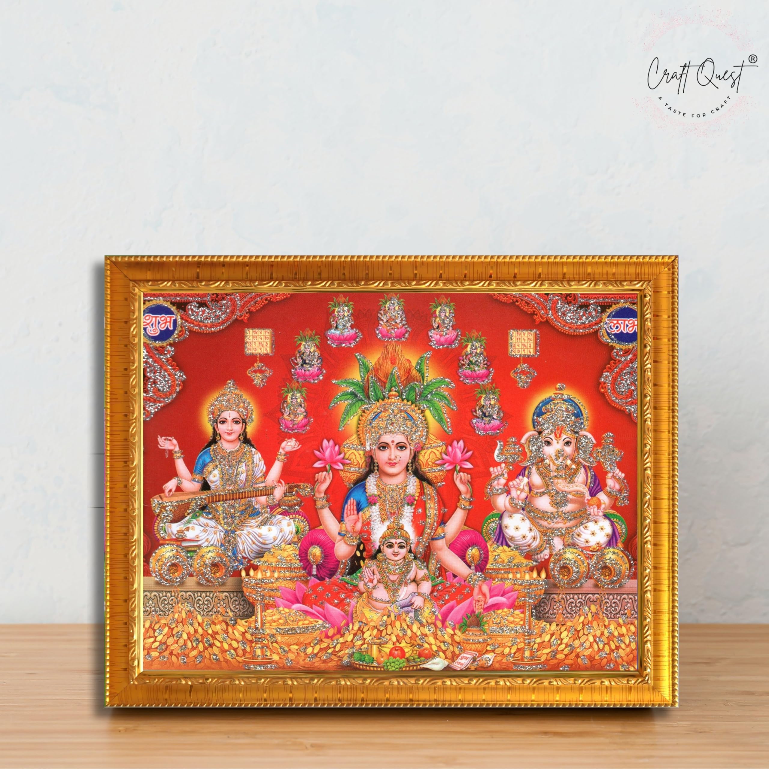 CRAFT QUEST Lakshmi Devi Dhana Laxmi Maa Wall Painting Frame for Diwali,Temple, Pooja, Living Room Home and Decor