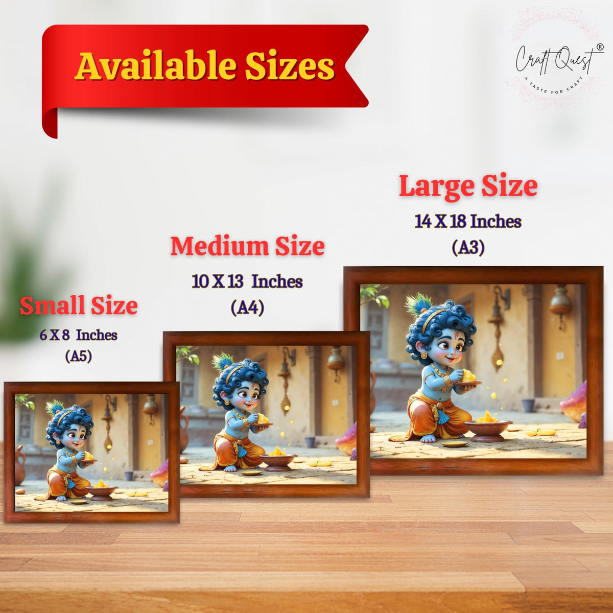 CRAFT QUEST Shri Bal Gopal Painting | Baby Krishna Photo Frame | Krishna Photo Frames for Walls, Home, Living Room and Home Décor