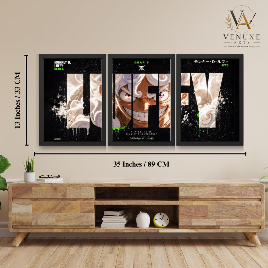 VENUXE ARTS Set Of 3 Anime Characters Wall Framed |Anime Characters Framed Poster for Living Room Bedroom Gaming Room Studio Wall Decor