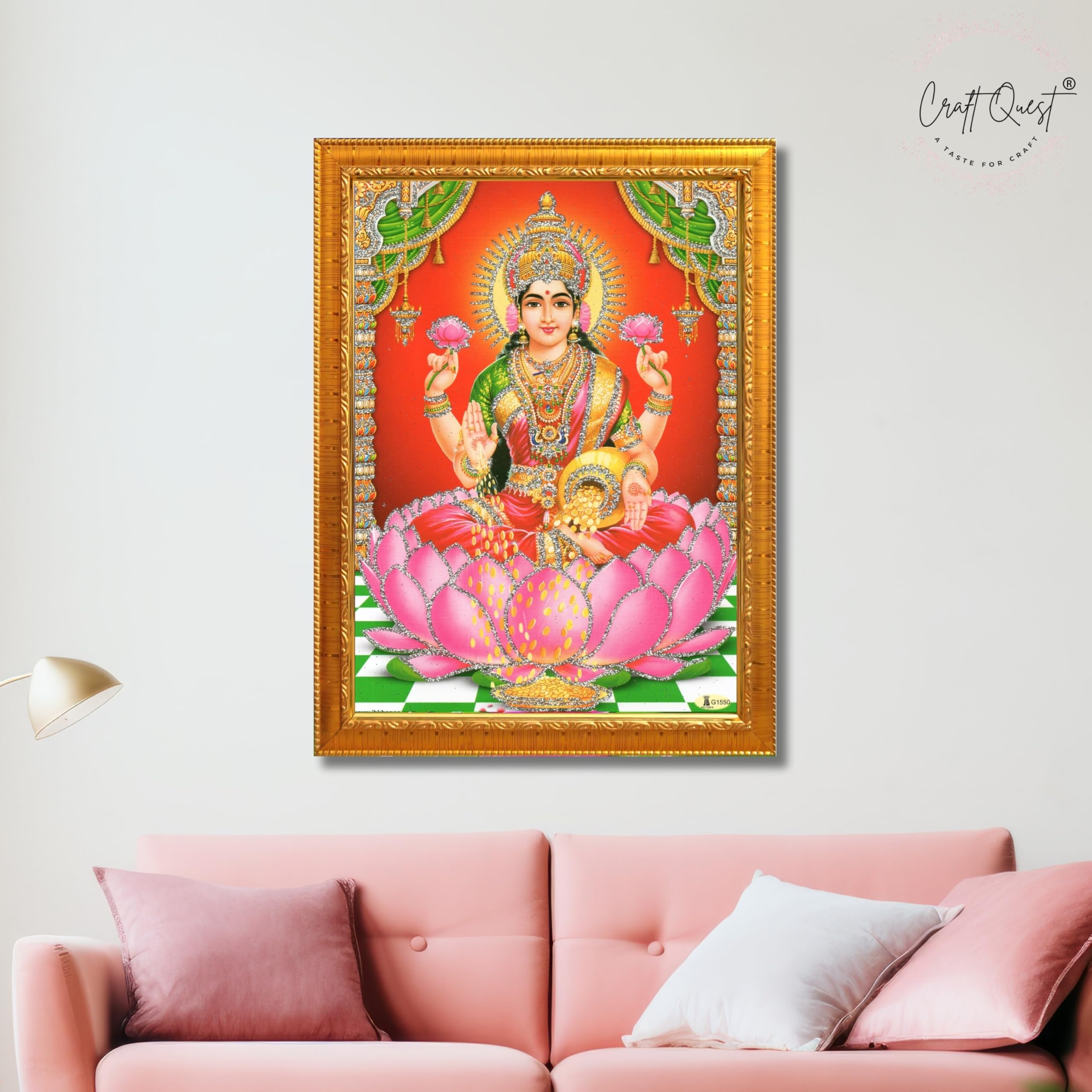 CRAFT QUEST Goddess Lakshmi Devi Dhana Vaibhav Laxmi Maa Wall Painting Frame for Diwali,Temple, Pooja, Living Room Home and Decor Item