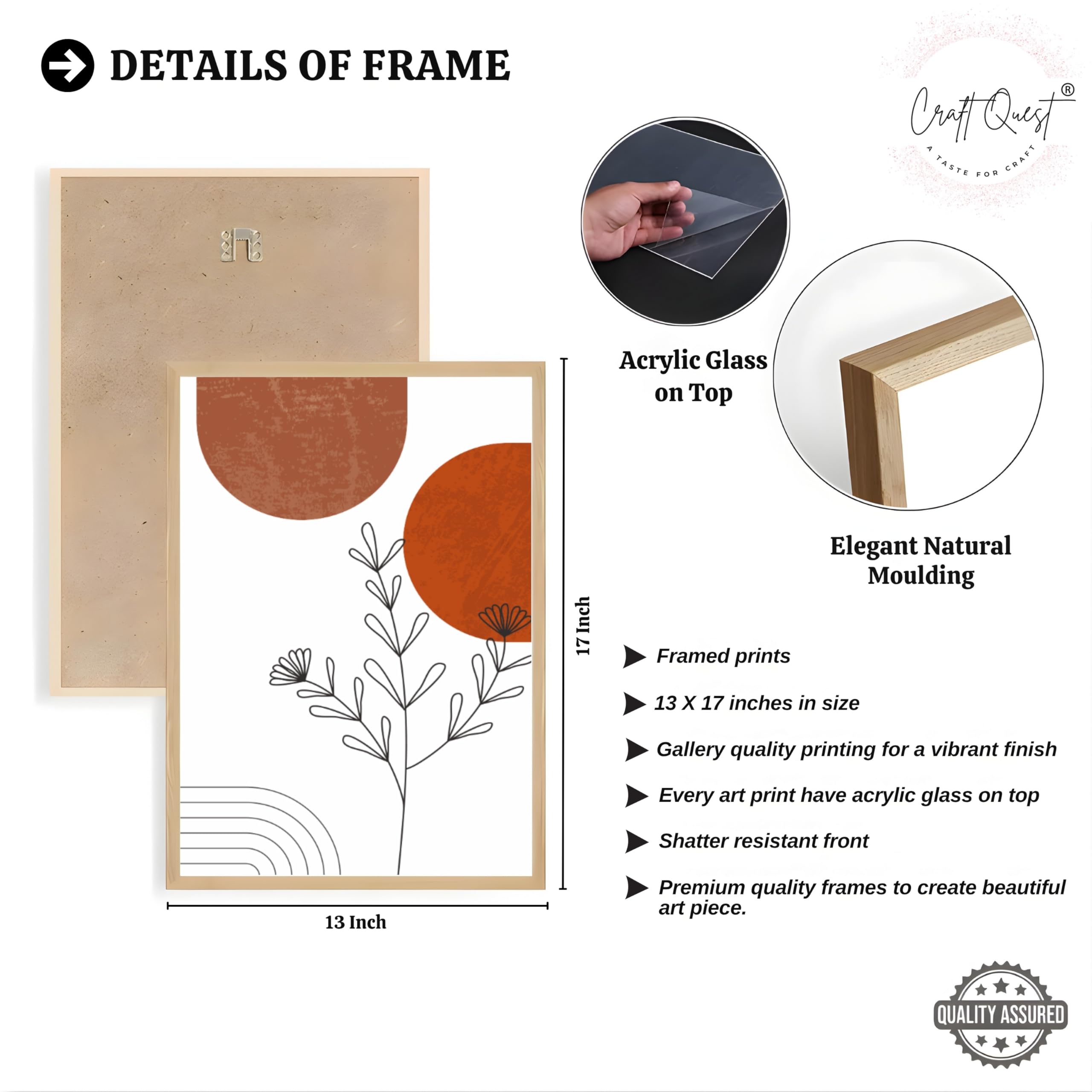 CRAFT QUEST Wall Art Decor Paintings | Set of 3 Abstract Wall Art Frames for Home Decoration | Ideal for Living Room, Bedroom & Offices
