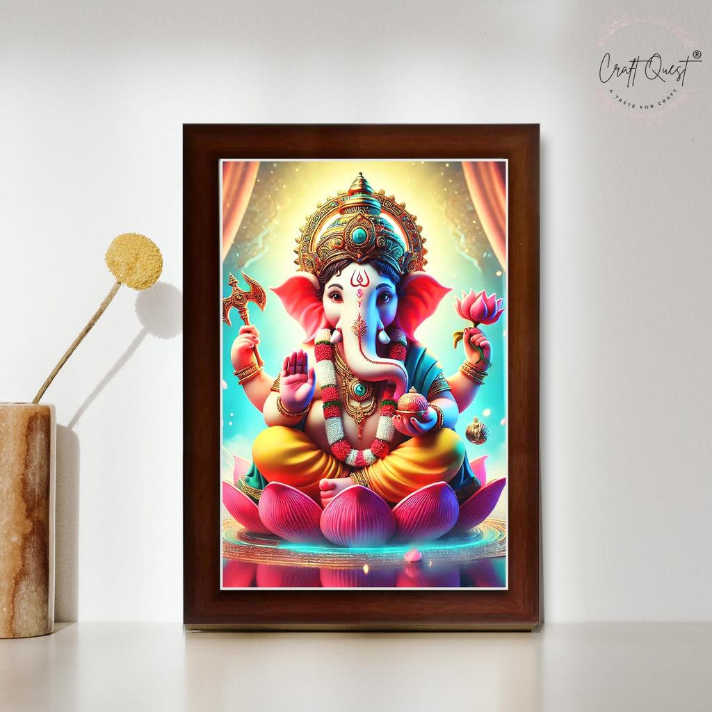 CRAFT QUEST Lord Ganesha Ji Laminated God Photo Frame Wall Decor Mandir Pooja Poster Religious Painting Home Office Gift GA-219