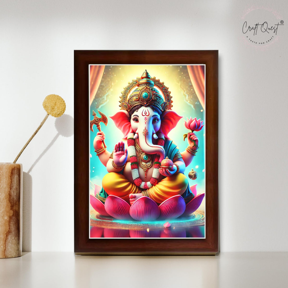 CRAFT QUEST Lord Ganesha Ji Laminated God Photo Frame Wall Decor Mandir Pooja Poster Religious Painting Home Office Gift GA-219