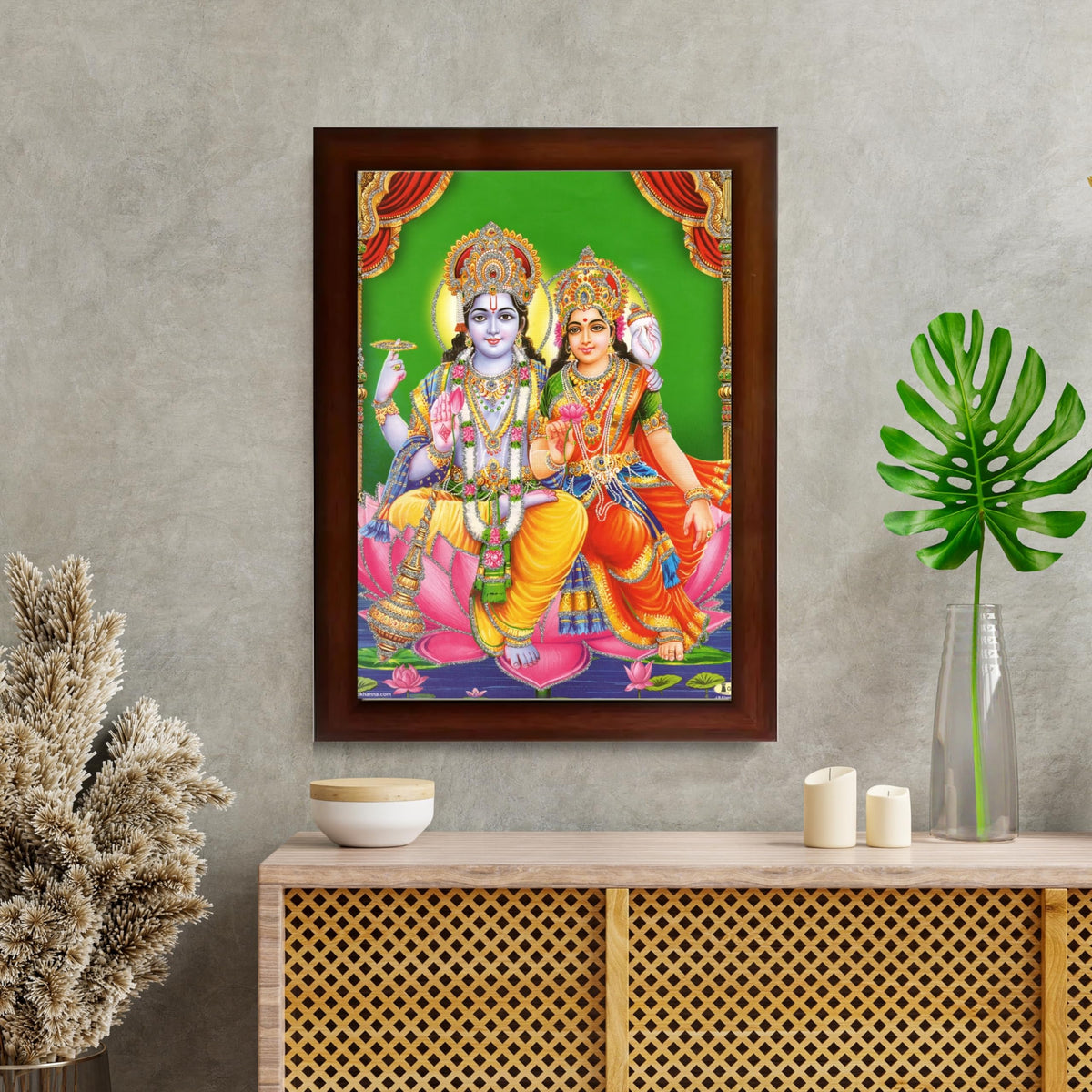 CRAFT QUEST Lord Vishnu and Goddess Lakshmi Giving Blessing on Shesh naag, Glitter Painting