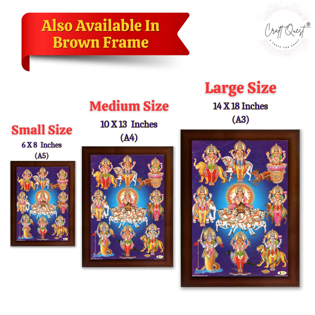 CRAFT QUEST Lord Surya Dev Bhagavan Bhagwan with 7 Horses Wall Painting | Hindu God Spiritual Framed | Ideal for Home, Office, Temple & Puja Room, Wall Decor