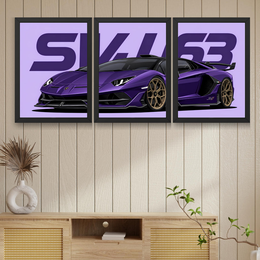 VENUXE ARTS Set Of 3 Big Sports Cars Framed Posters Gift Items for Boys Room Wall Decoration Bedroom Living Room Office Studio Décor | Car Poster Frame for Wall Décor