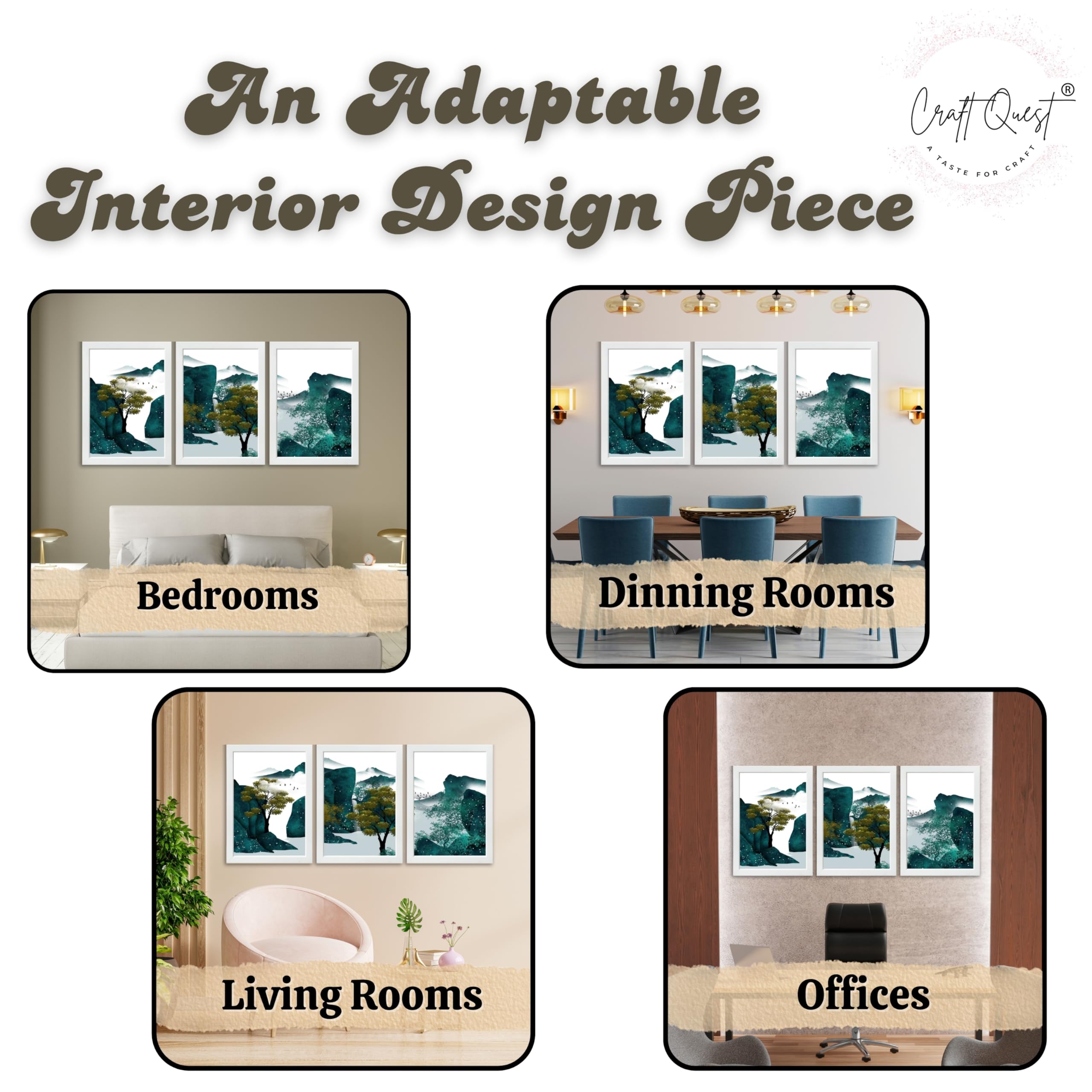 CRAFT QUEST Modern Art Ink Landscape Wall Art | Set of 3 Frames for Home Decoration | Ideal for Living Room, Bedroom & Offices