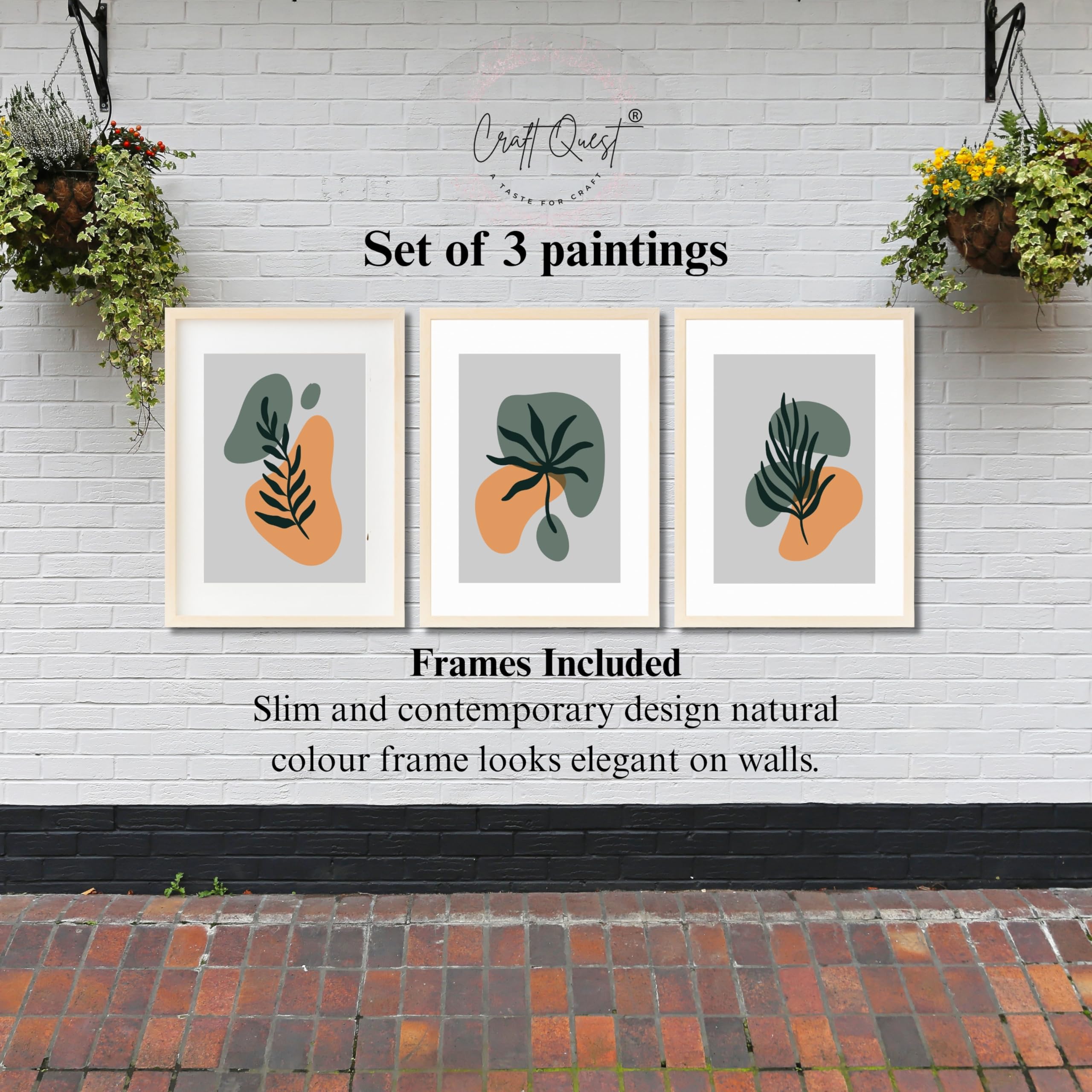 CRAFT QUEST Wall Art Decor Paintings | Set of 3 BOHO Wall Art Frames for Home Decoratio | Ideal for Living Room, Office & Bedroom