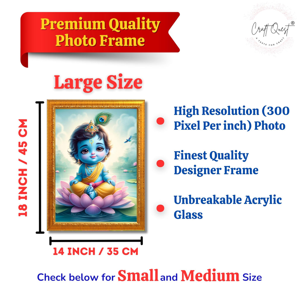 CRAFT QUEST Cute Baby Krishna HD Print | Little Krishna Frame for Home Temple, Office Desk, Décor Item