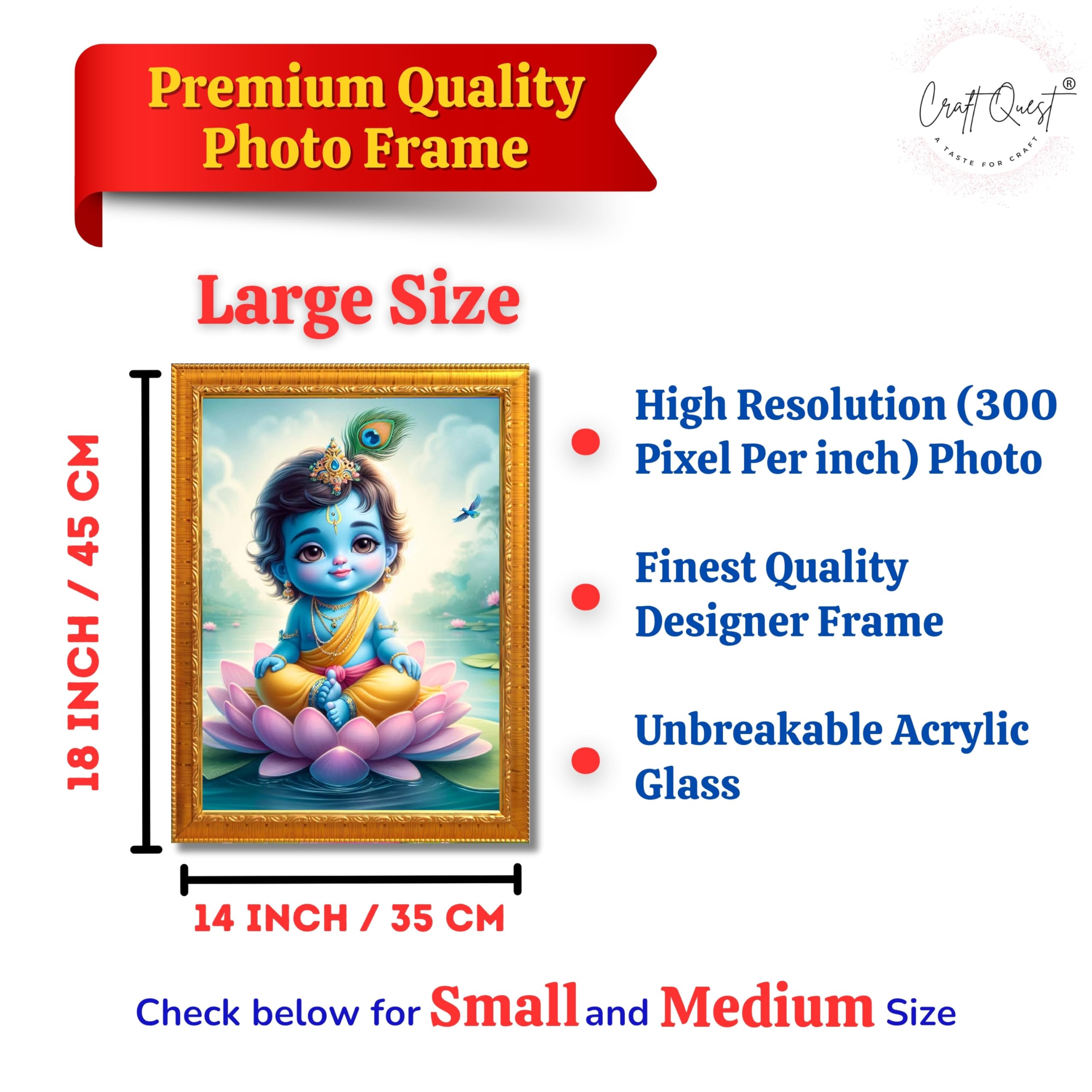 CRAFT QUEST Cute Baby Krishna HD Print | Little Krishna Frame for Home Temple, Office Desk, Décor Item