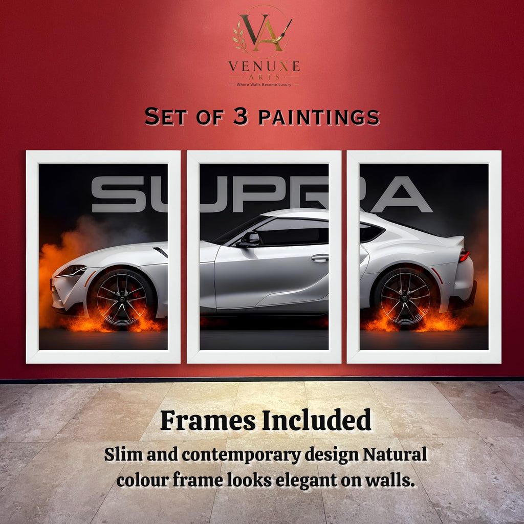 VENUXE ARTS Set Of 3 Big Sports Cars Framed Posters Gift Items for Boys Room Wall Decoration Bedroom Living Room Office Studio Décor | Car Poster Frame for Wall Décor