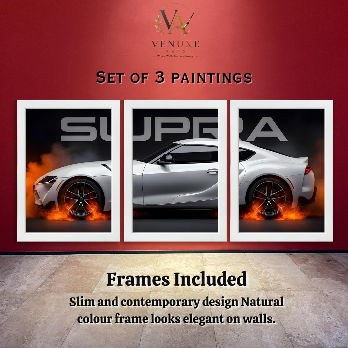 VENUXE ARTS Set Of 3 Big Sports Cars Framed Posters Gift Items for Boys Room Wall Decoration Bedroom Living Room Office Studio Décor | Car Poster Frame for Wall Décor