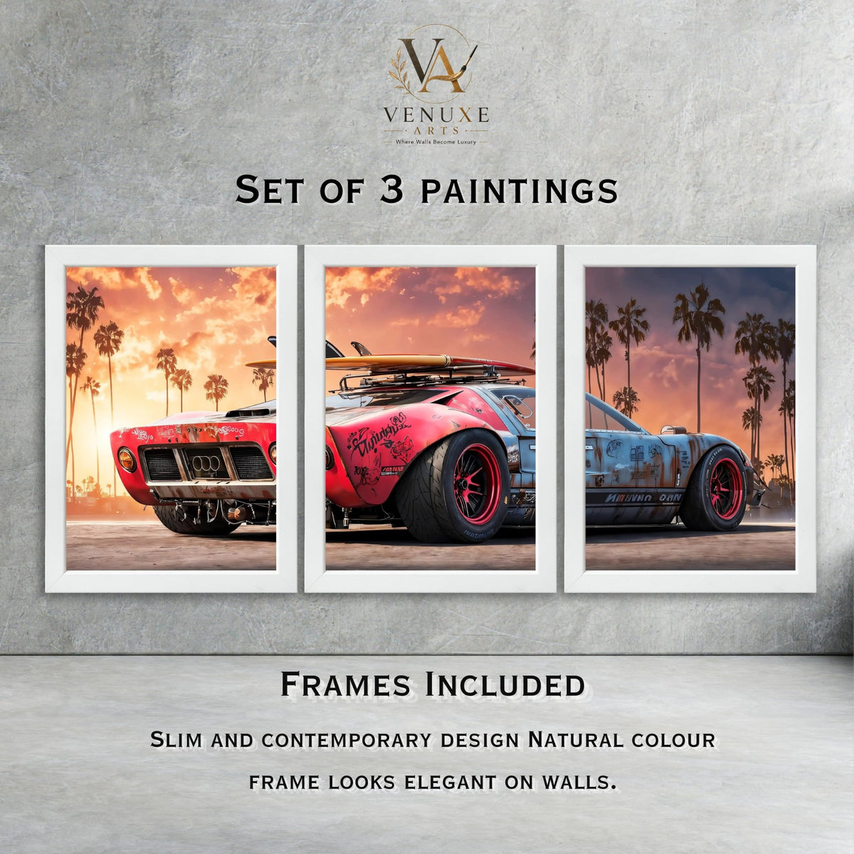 VENUXE ARTS Set Of 3 Big Sports Cars Framed Posters Gift Items for Boys Room Wall Decoration Bedroom Living Room Office Studio Décor | Car Poster Frame for Wall Décor
