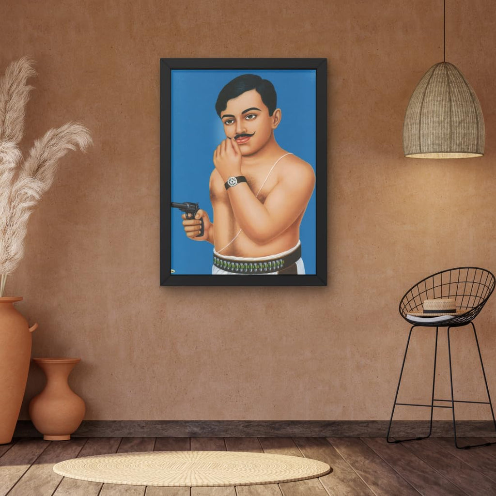 CRAFT QUEST Indian Freedom Fighter Chandra Shekhar Azad painting art Wood Frames with Acrylic Sheet (Glass, 10 X 14 Inches)