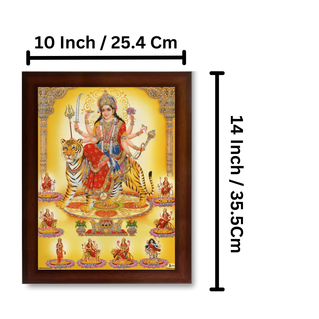 CRAFT QUEST Nav Durga mata photo with frame, Goddess Religious Framed Painting (Large Size, Brown 14 X 10 Inches. Multicolour)